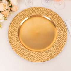 6-Pack Acrylic Round Charger Plates 13" in Metallic Gold with Hammered Rim, Plastic Decorative Dinner Party Charger Tableware