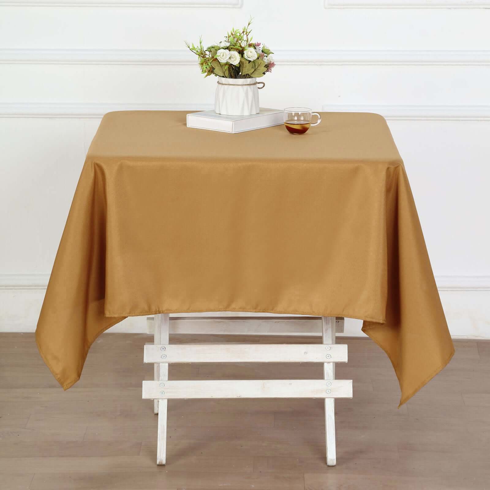 Polyester Square 54"x54" Tablecloth Gold - Wrinkle-Resistant & Durable Table Cover for Events