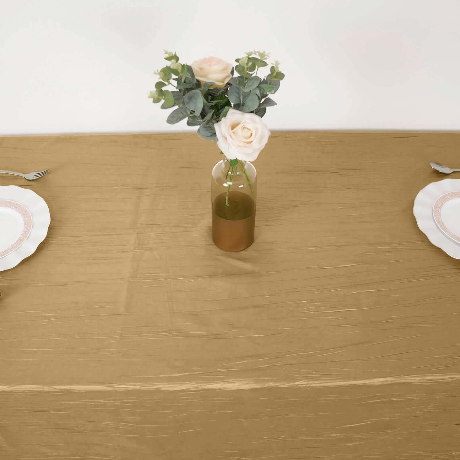 Taffeta 90"x132" Rectangle Tablecloth Gold - Seamless Accordion Crinkle Design for Sophisticated Gatherings