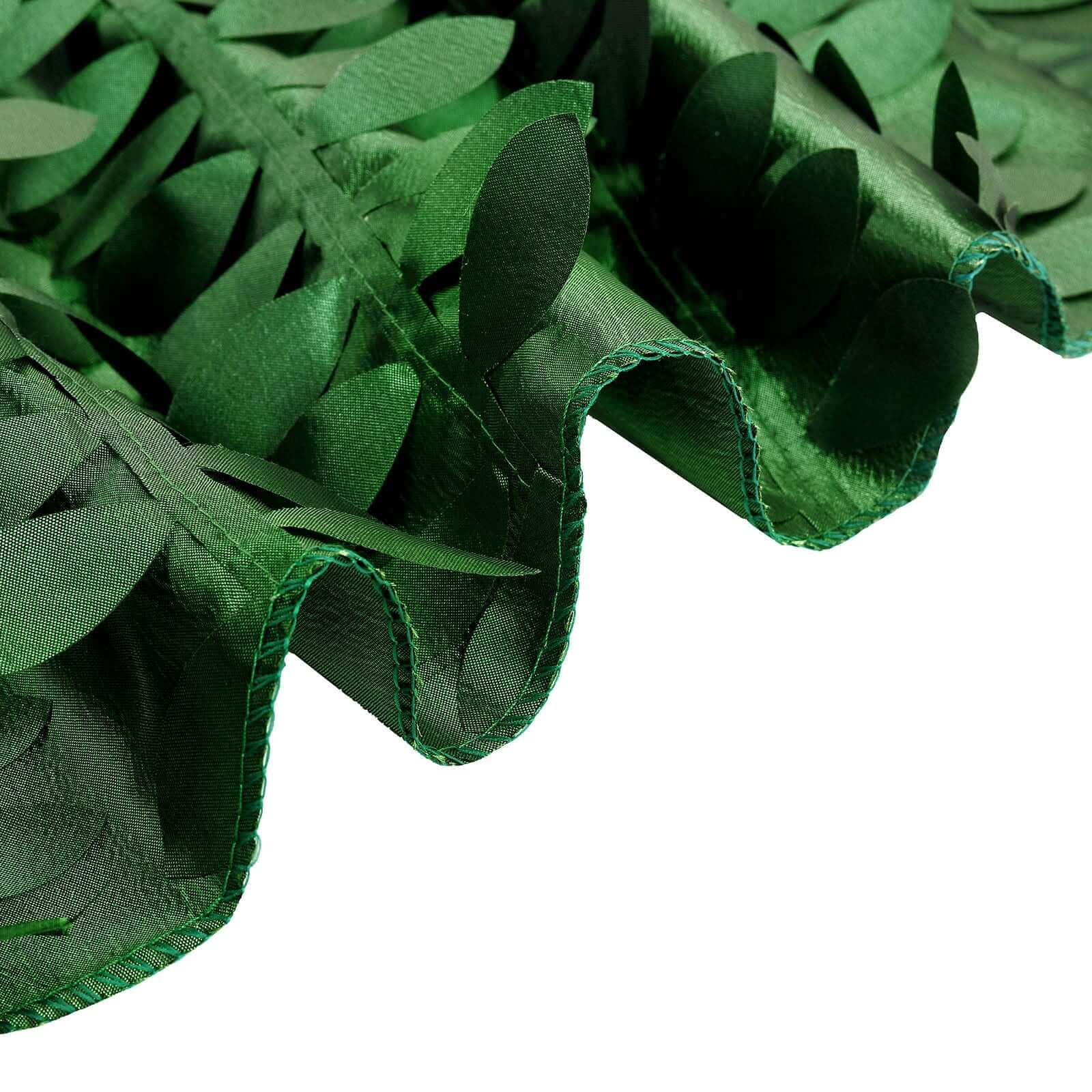 Taffeta 132" Round Tablecloth Green Leaf | 3D Leaf Petal Design Seamless Table Cover