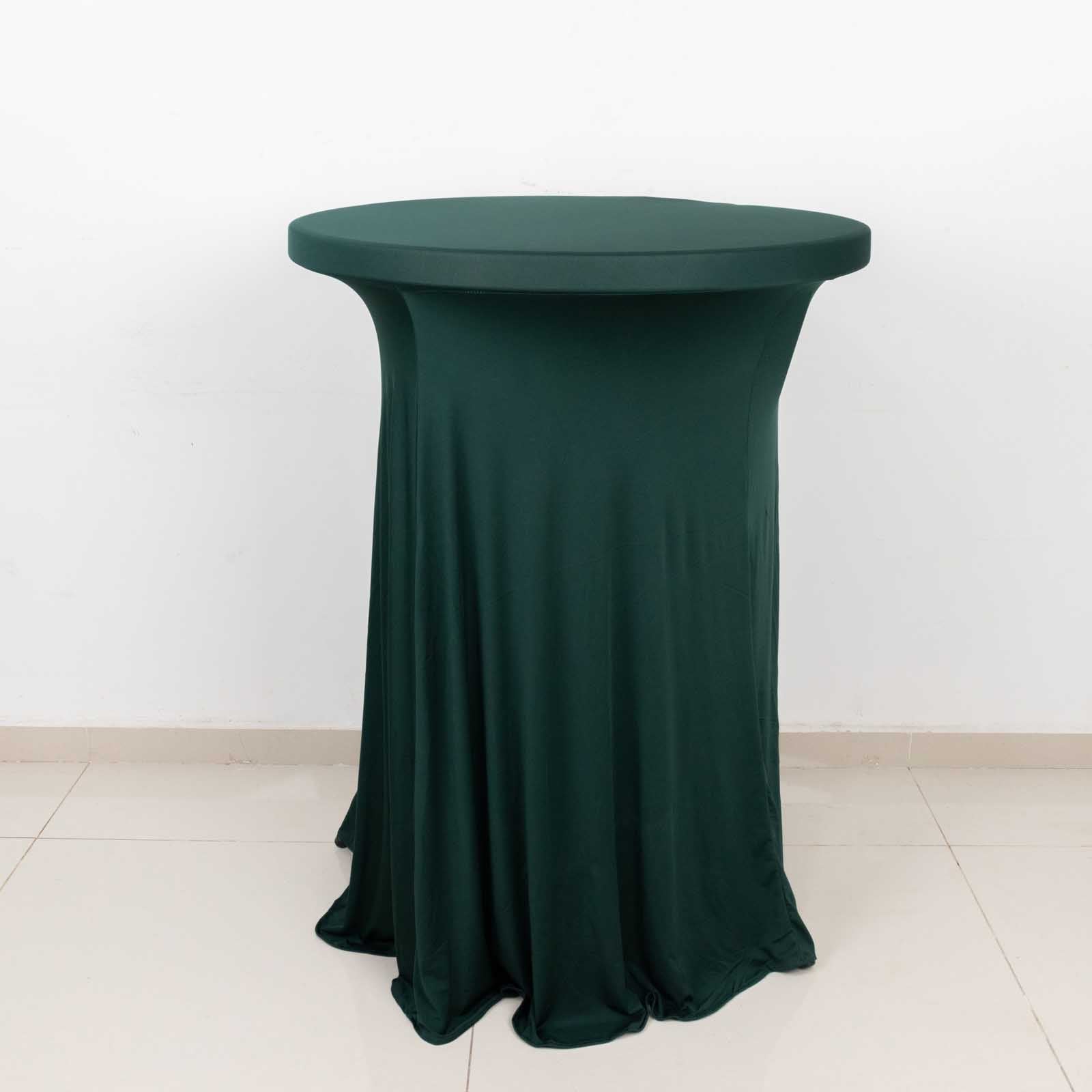 Spandex 32" Round Cocktail Table Cover Skirt Hunter Emerald Green With Natural Wavy Drapes