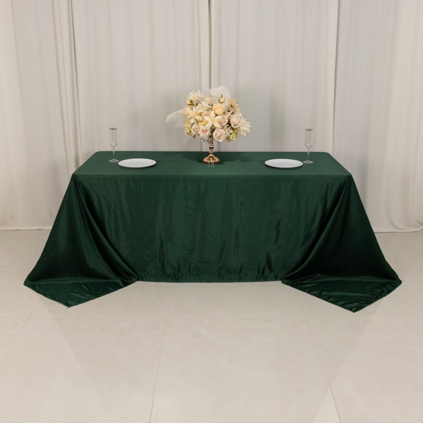 Lamour Satin 90"x132" Rectangle Tablecloth Hunter Emerald - Soft & Silk-Like Seamless Table Cover