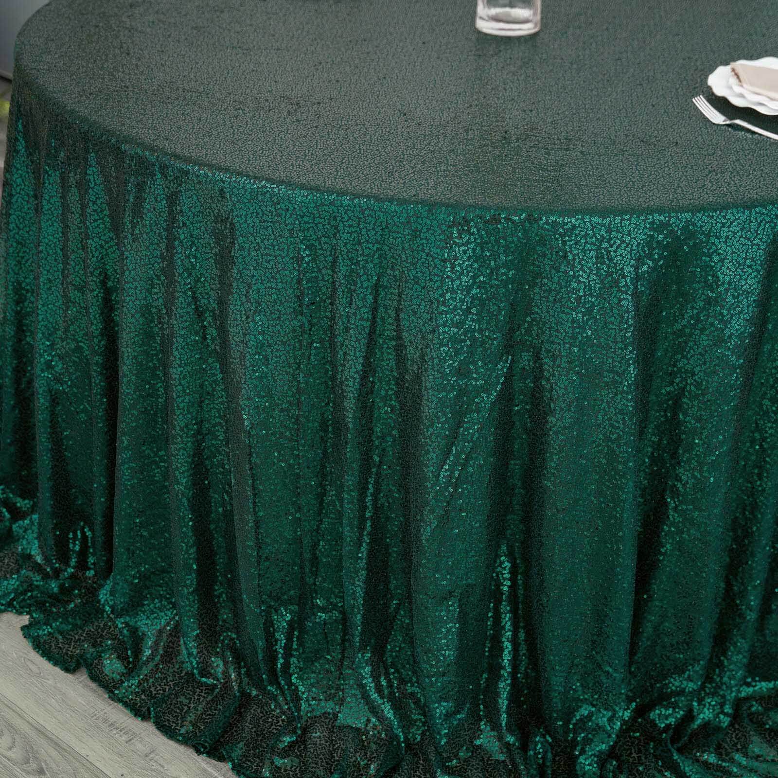 Sequin 132" Round Tablecloth Hunter Emerald Green - Seamless Dazzling Table Cover