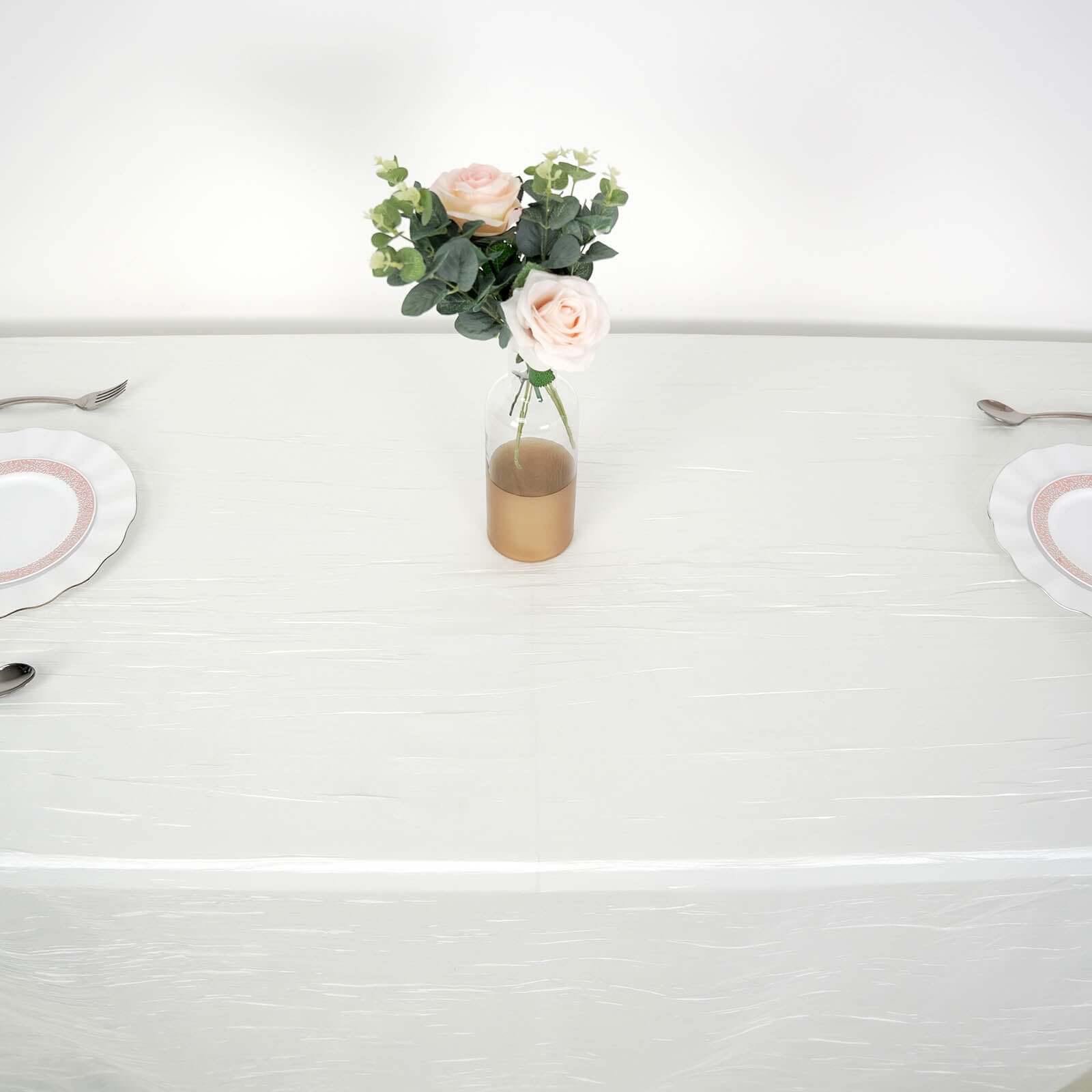 Taffeta 90"x132" Rectangle Tablecloth Ivory - Seamless Accordion Crinkle Table Cover