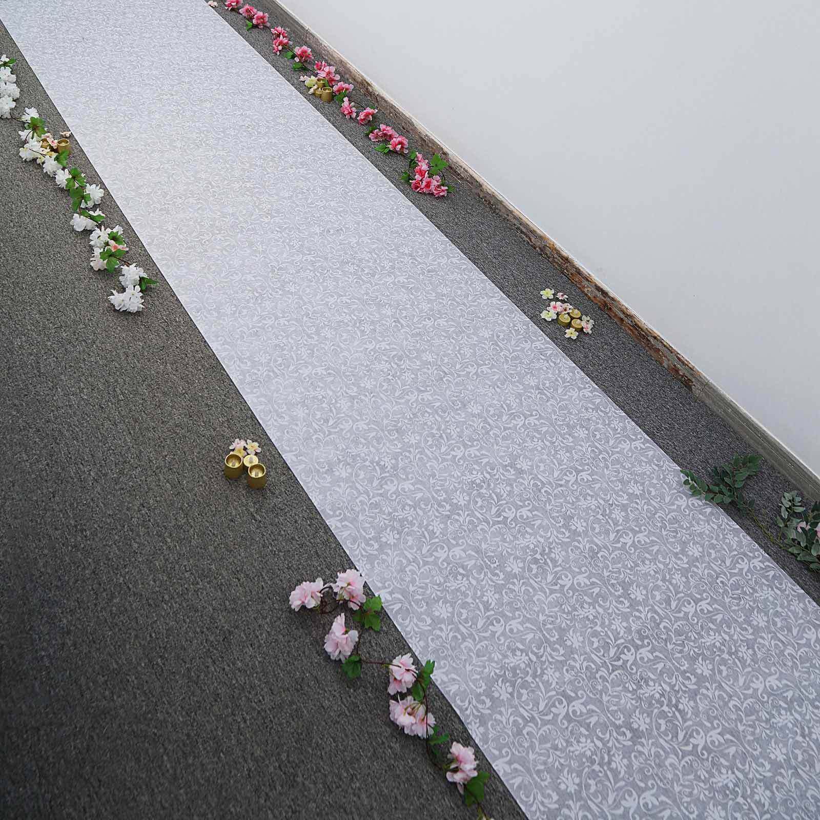 36"x100ft White Floral Lace Aisle Runner