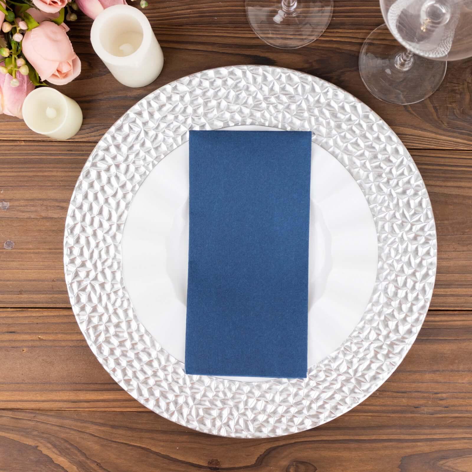20-Pack Paper Linen-Like Napkins Navy Blue - Disposable Hygienic Airlaid Guest Towels 8.5"x4"