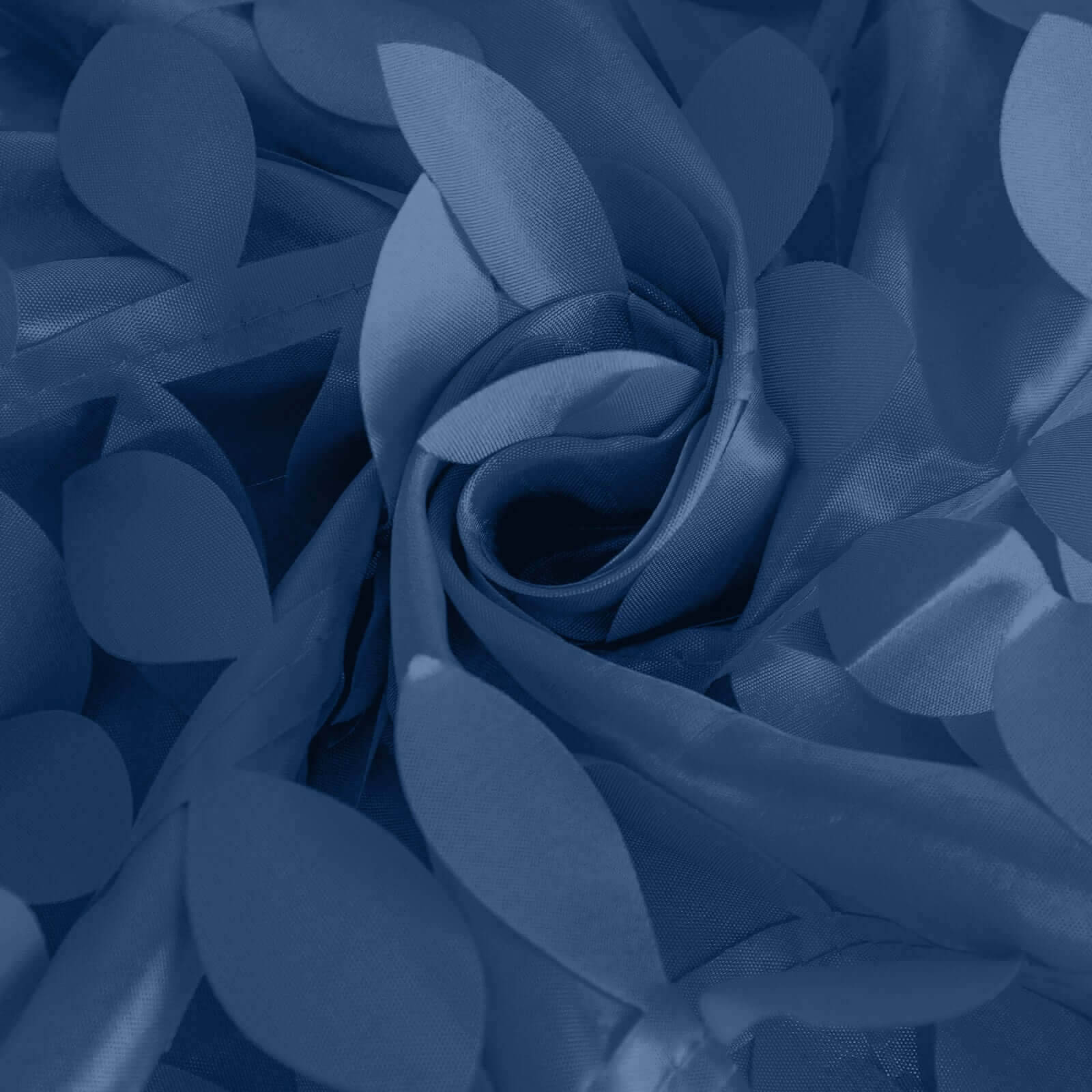 Taffeta 132" Round Tablecloth Navy Blue | 3D Leaf Petal Design Seamless Table Cover