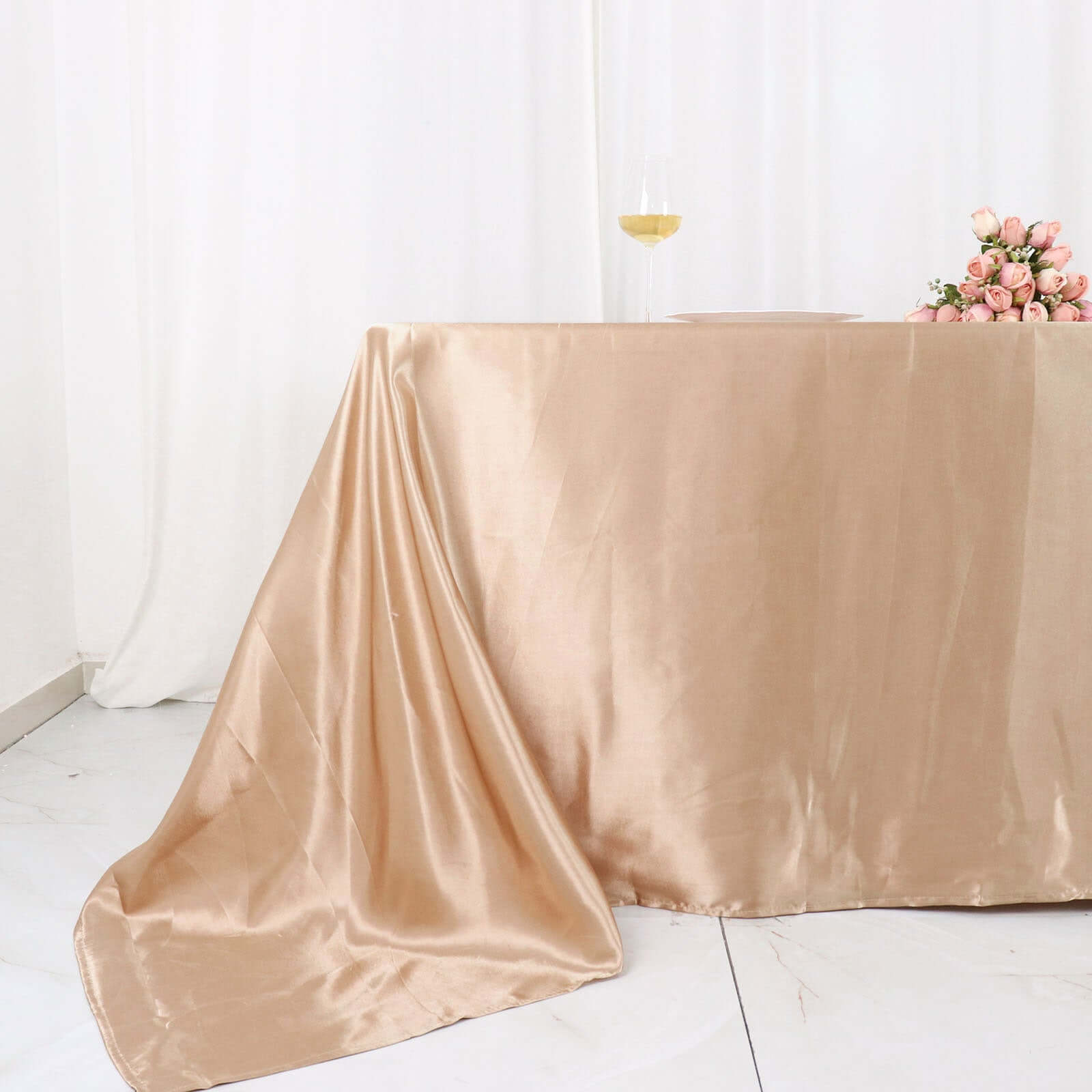 Satin Rectangular 90"x132" Tablecloth Nude Satin - Seamless Table Cover