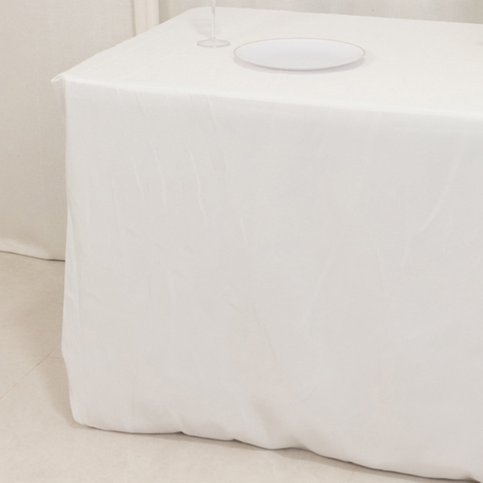 Premium Polyester 6ft Rectangle Tablecloth White Durable Fitted 220GSM Table Cover for Trade Shows & Events
