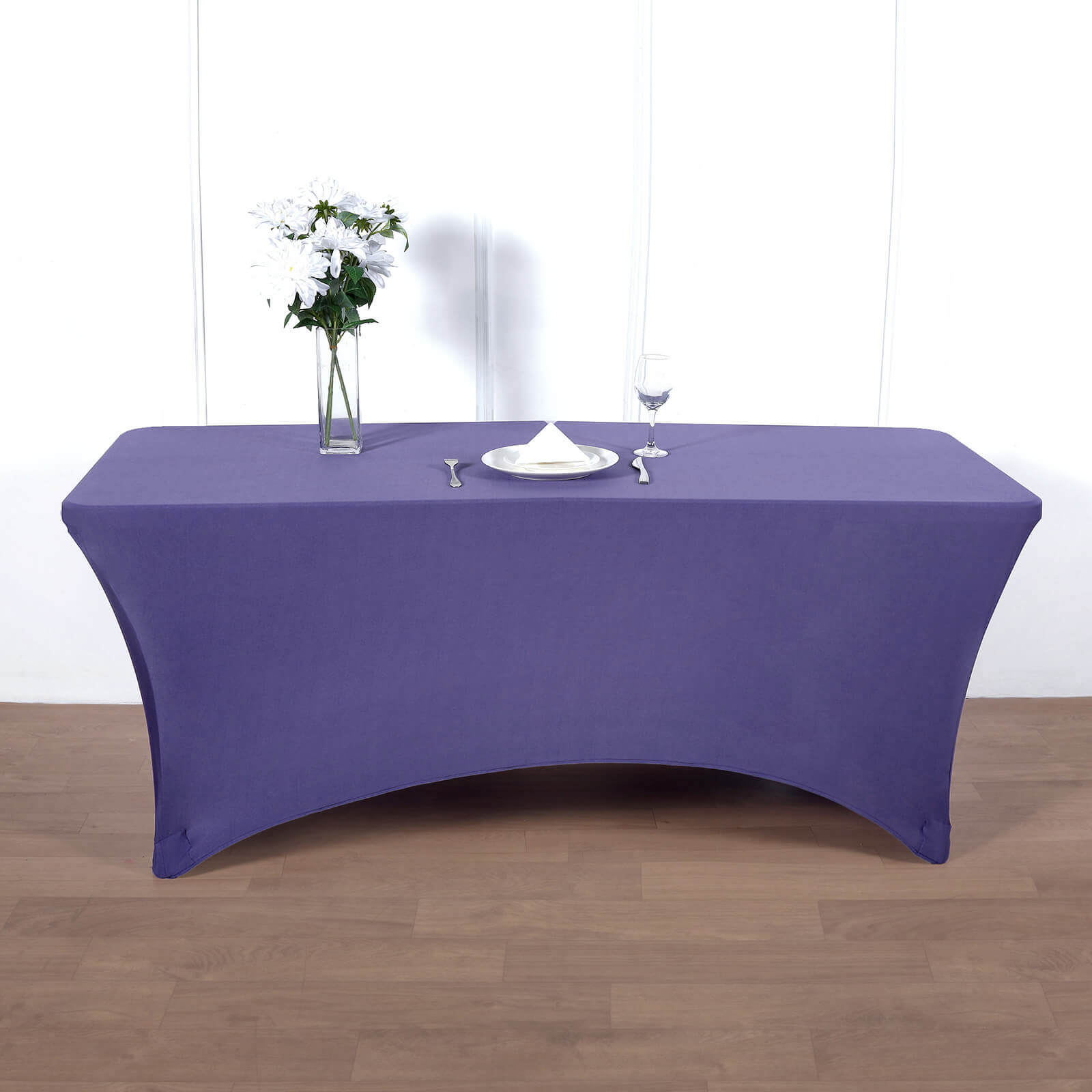 Stretch Spandex 96"x30" Rectangle Table Cover Purple - Durable Form-Fitting Tablecloth
