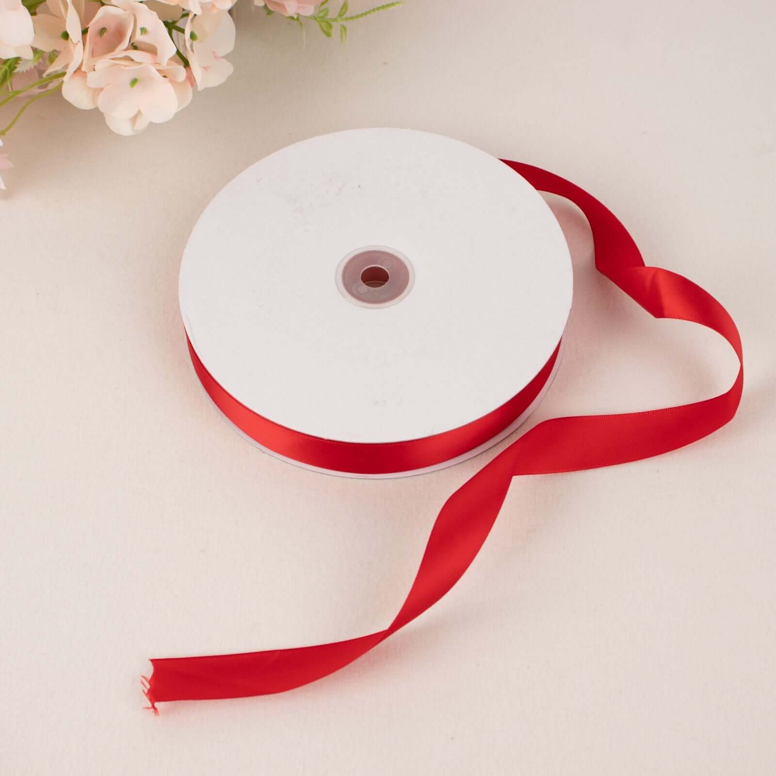 100 Yards 7 8" Red Single Face Decorative Satin Ribbon