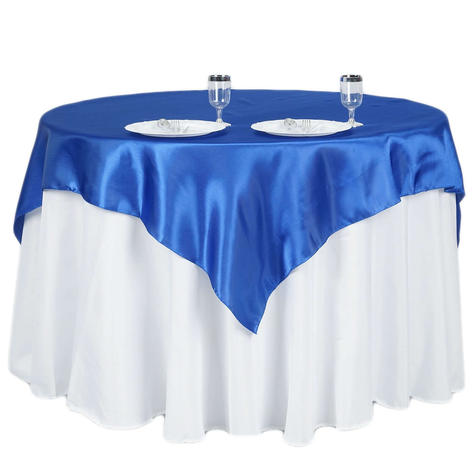 Satin 60"x60" Table Overlay Square Tablecloth Royal Blue - Smooth Silky Touch Table Cover