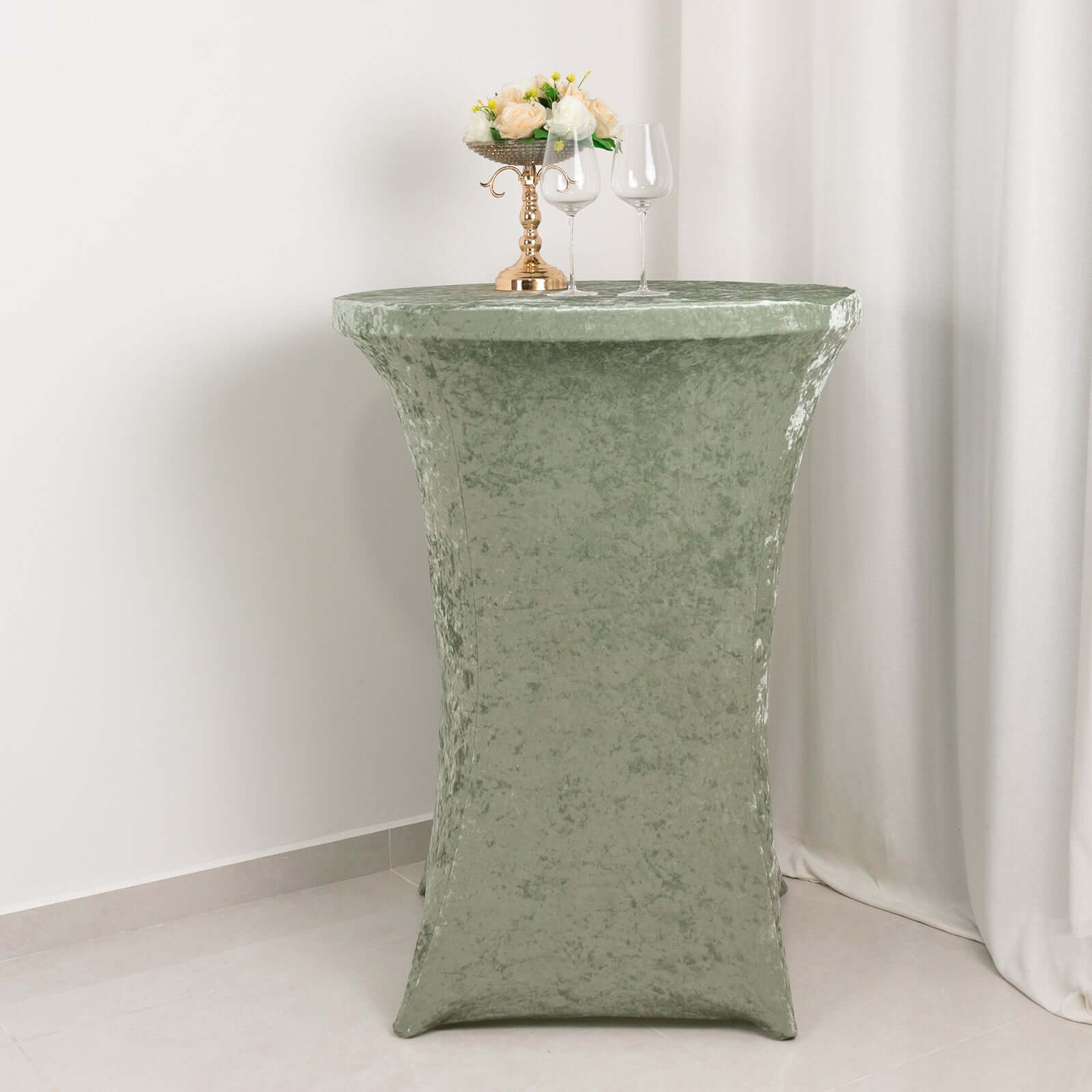 Crushed Velvet Spandex 32" Round Cocktail Table Cover Sage Green Smooth Highboy Tablecloth