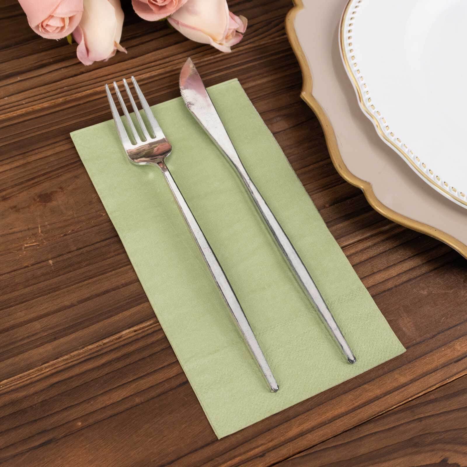 50-Pack Paper Napkins Soft Sage Green - Disposable 2-Ply Cocktail and Beverage Napkins for Weddings