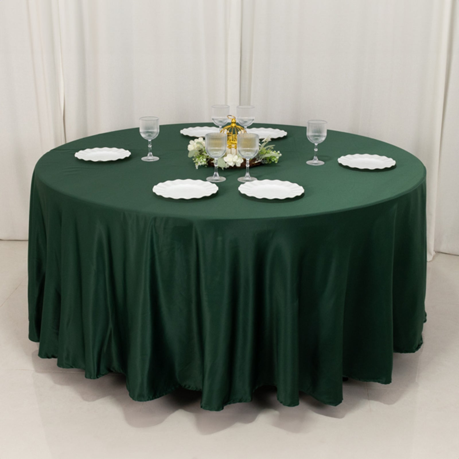Lamour Satin 108" Round Tablecloth Hunter Emerald - Durable & Silk-Like Table Cover