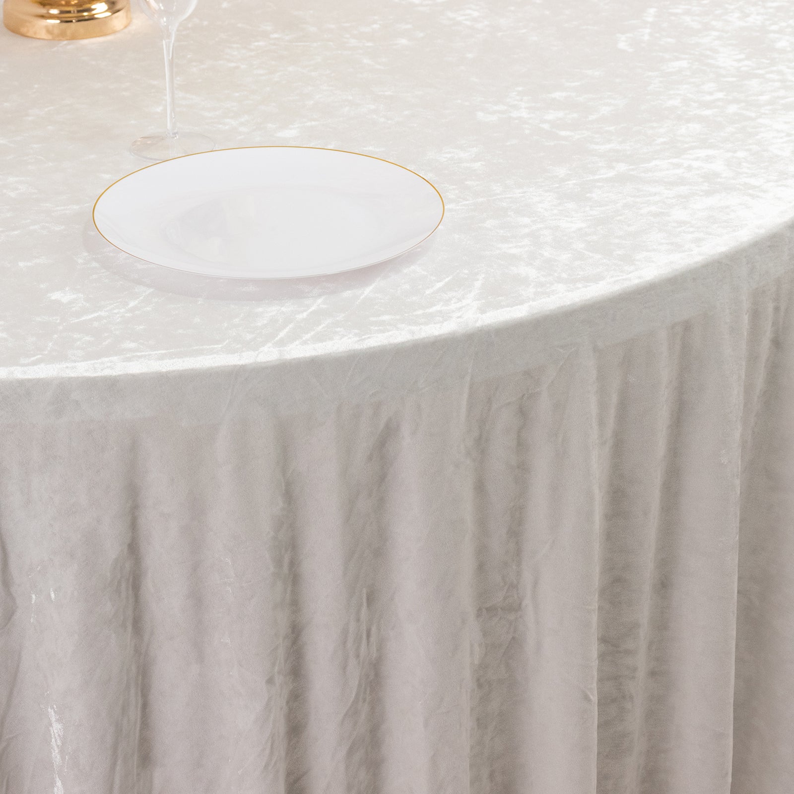 Premium Crushed Velvet 120" Round Tablecloth White - Reusable Soft & Stylish Seamless Table Cover