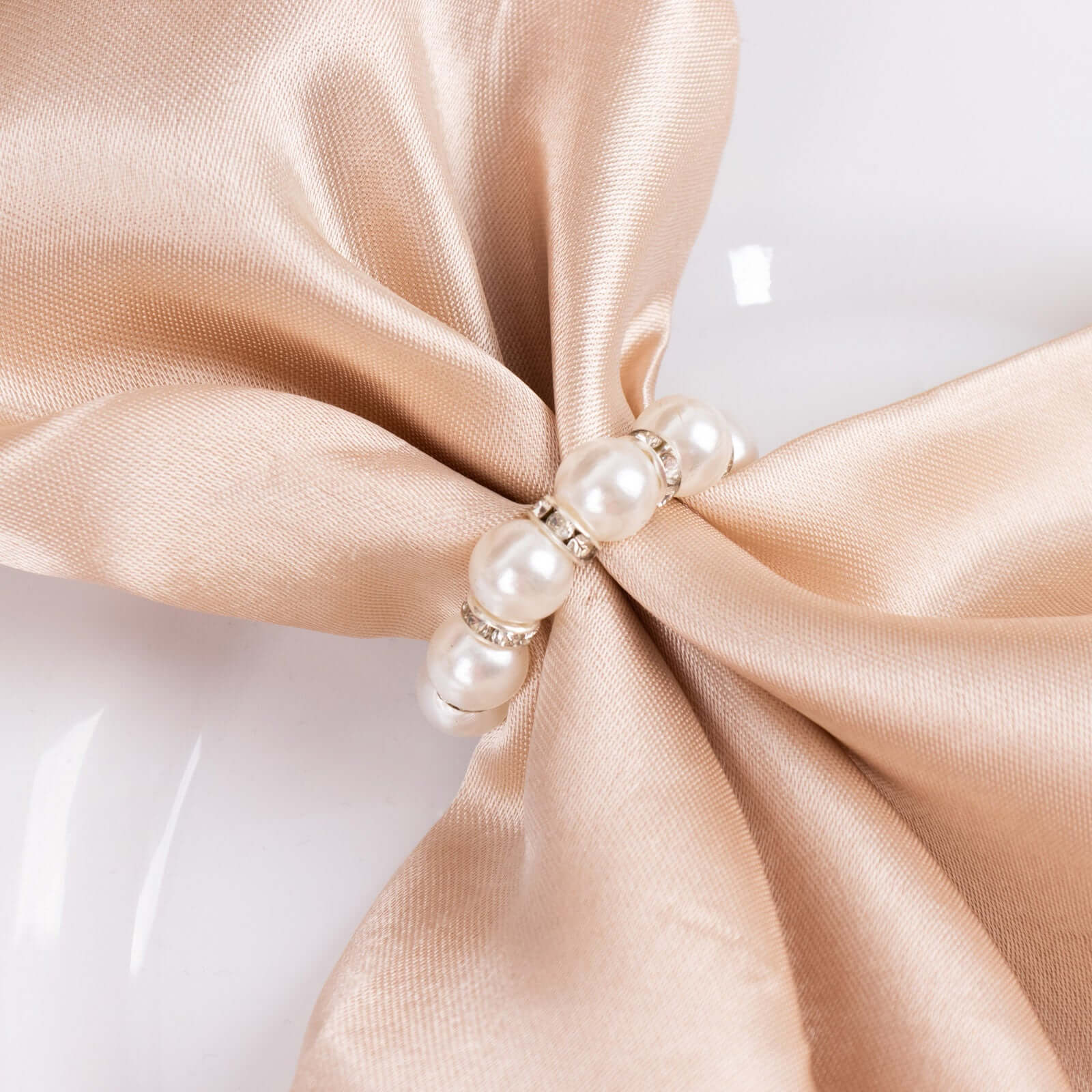4 Pack 1.5" White Pearl Beads and Silver Rhinestone Napkin Rings, Elegant Round Serviette Buckle Napkin Holders