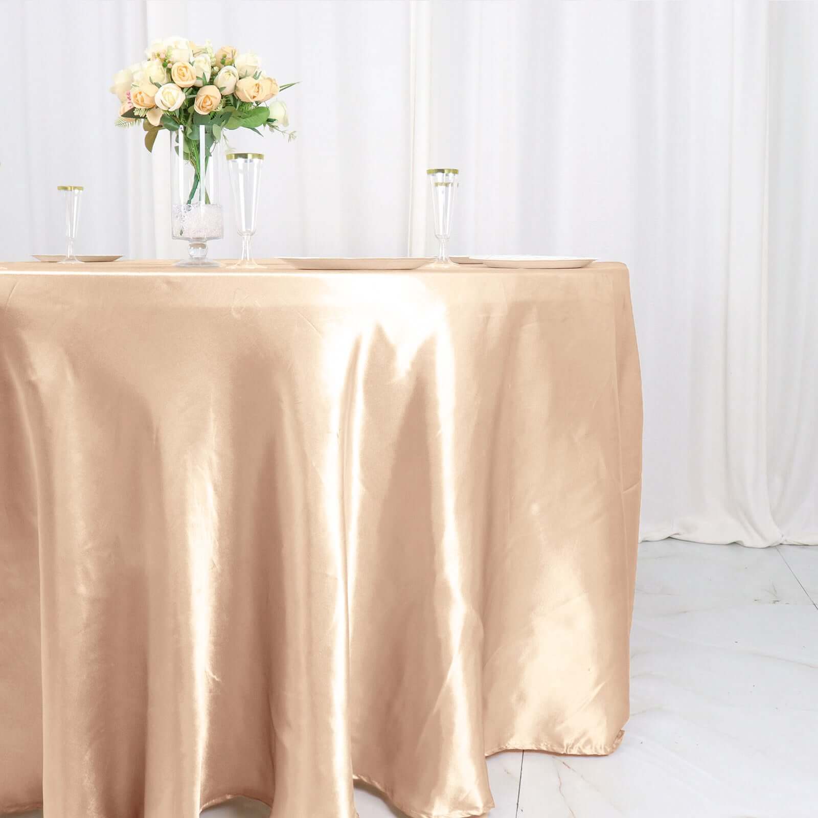 Satin 120" Round Tablecloth Nude - Stylish Seamless Table Cover