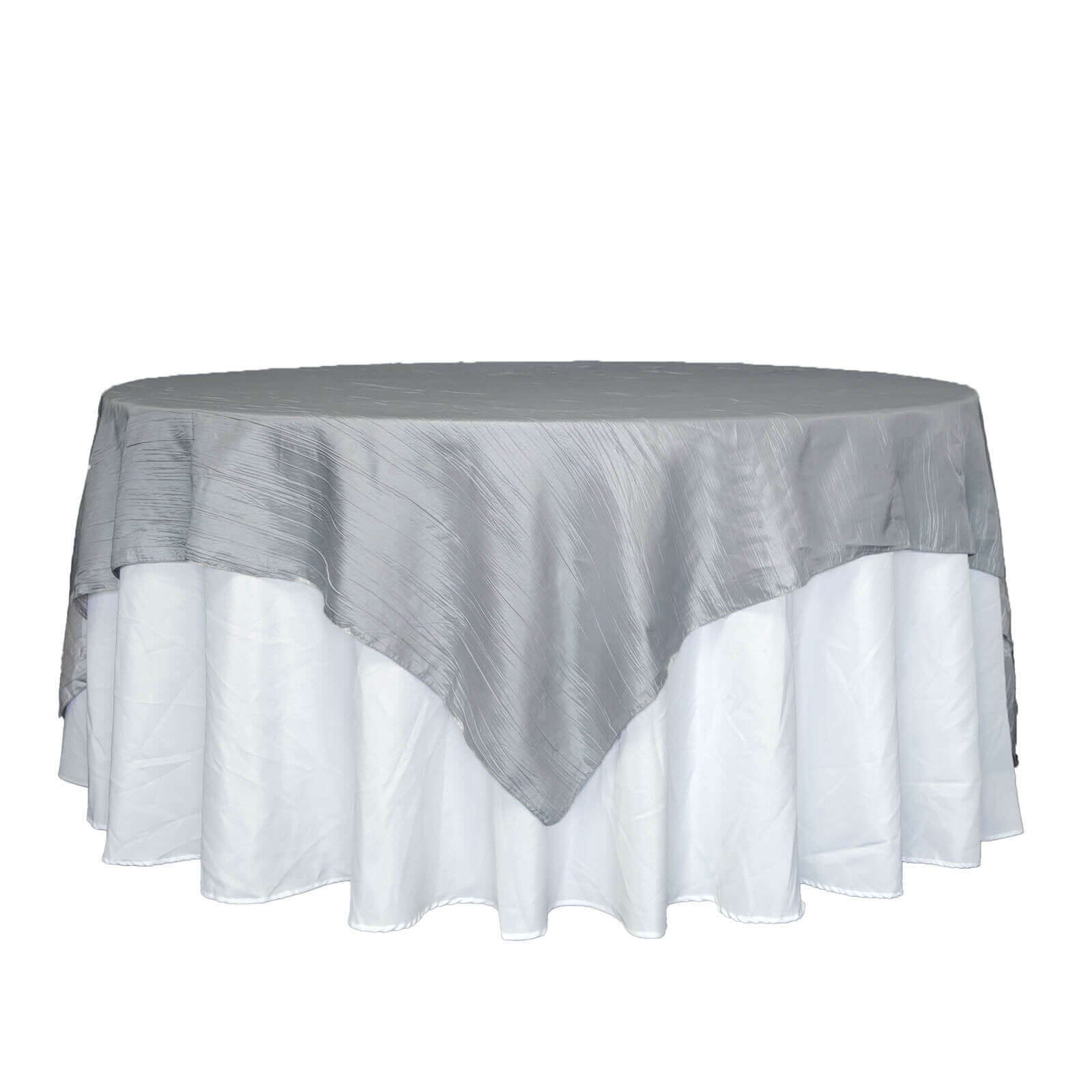 Taffeta 90"x90" Table Overlay Square Tablecloth Silver - Accordion Crinkle Table Cover