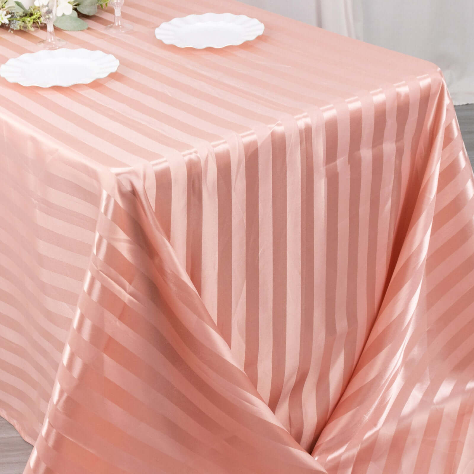 Satin Striped 90"x132" Rectangular Tablecloth Dusty Rose Satin Stripe - Seamless Silky Smooth Table Cover
