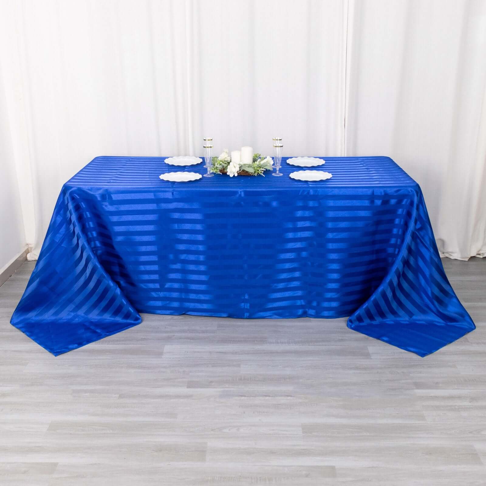Satin Striped 90"x132" Rectangular Tablecloth Royal Blue Satin Stripe - Seamless Silky Smooth Table Cover