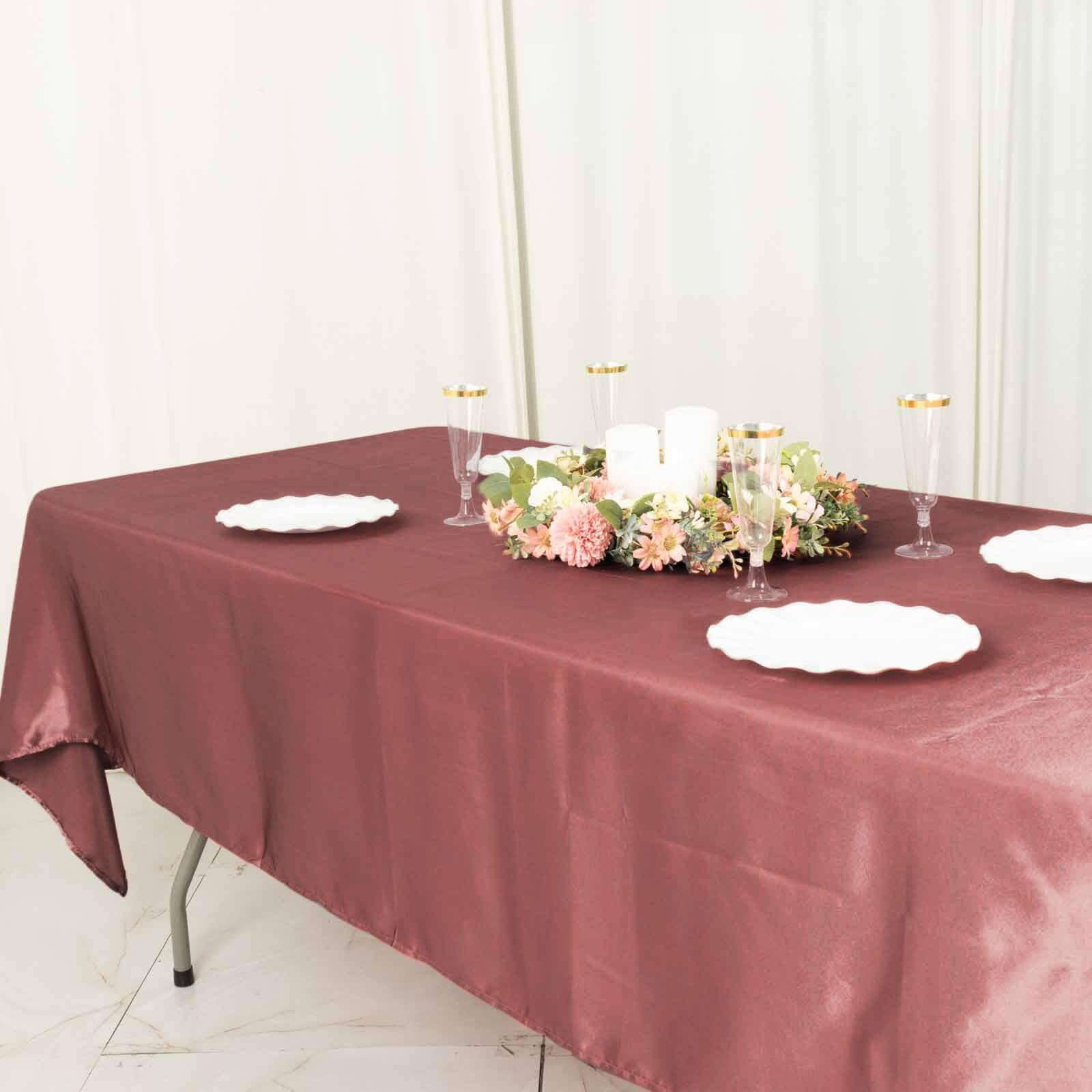 Satin Rectangular 60"x102" Tablecloth Cinnamon Rose - Smooth and Lustrous Table Cover
