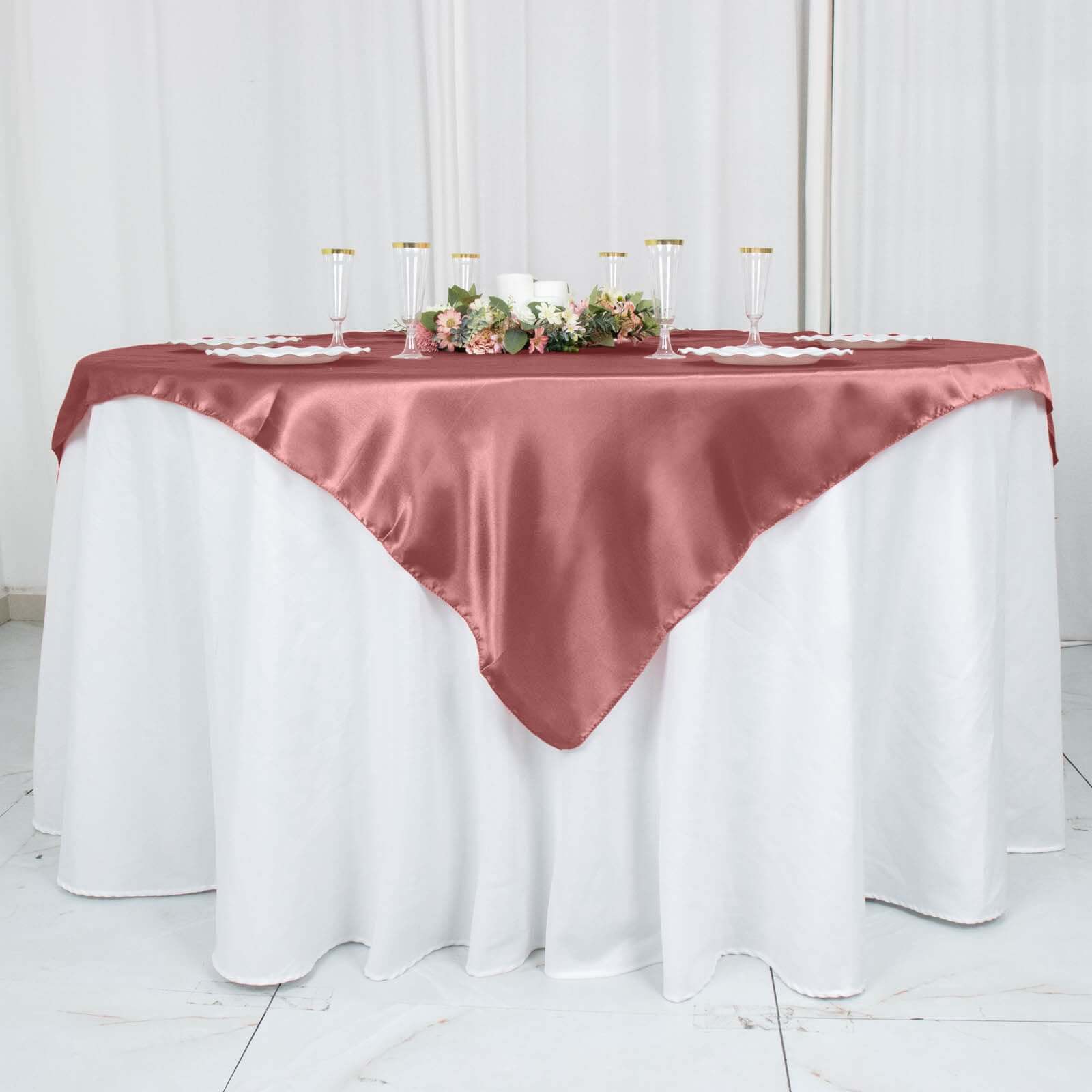Satin 60"x60" Table Overlay Square Tablecloth Cinnamon Rose - Smooth Silky Touch Table Cover