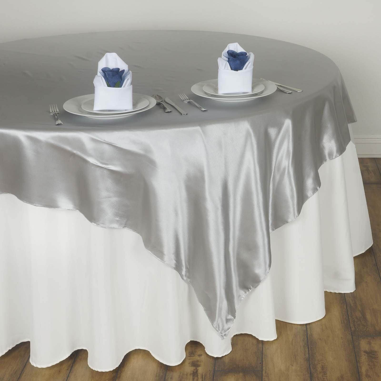 Satin 60"x60" Table Overlay Square Tablecloth Silver - Smooth Silky Touch Table Cover
