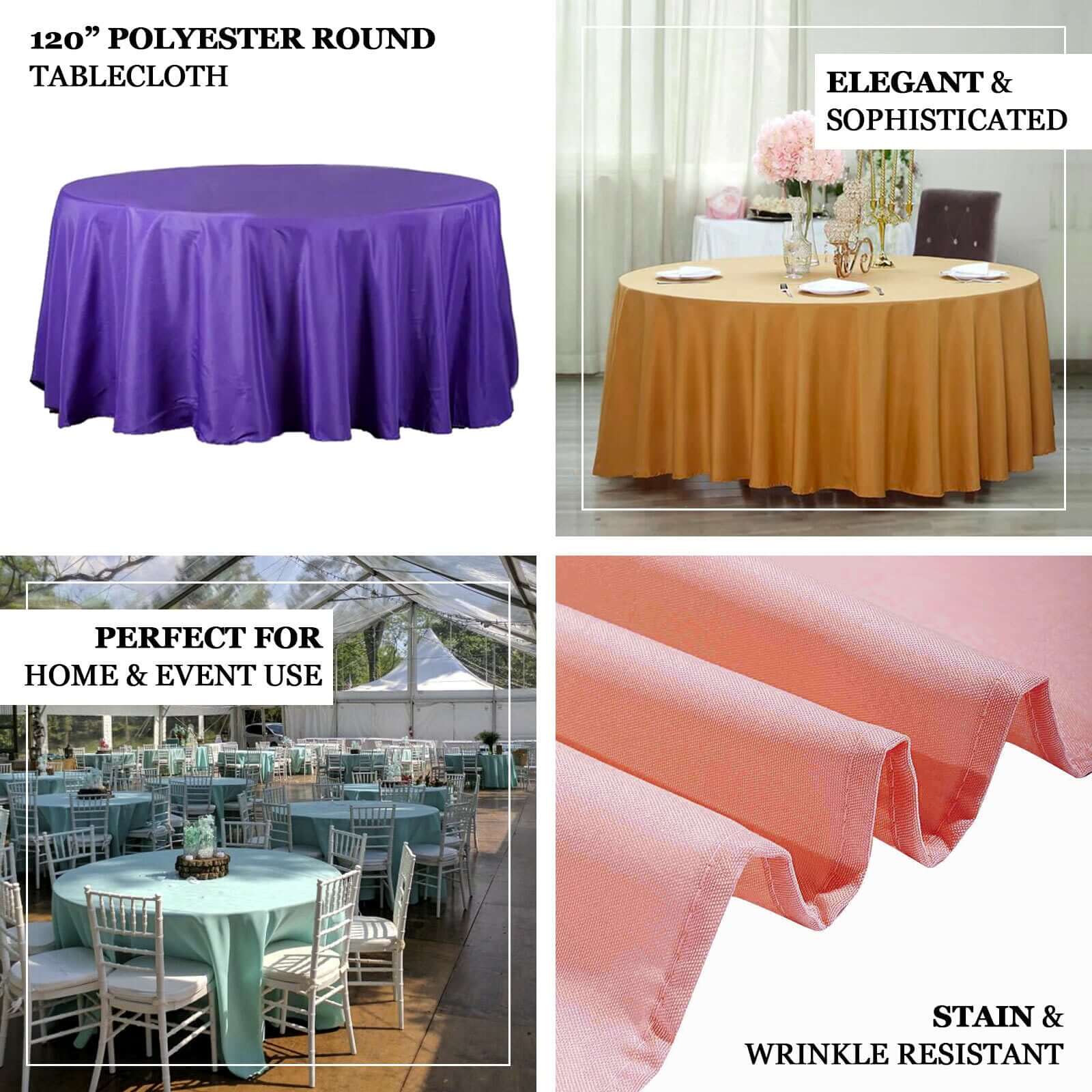 Polyester 120" Round Tablecloth Violet Amethyst - Seamless Wrinkle-Resistant Table Cover