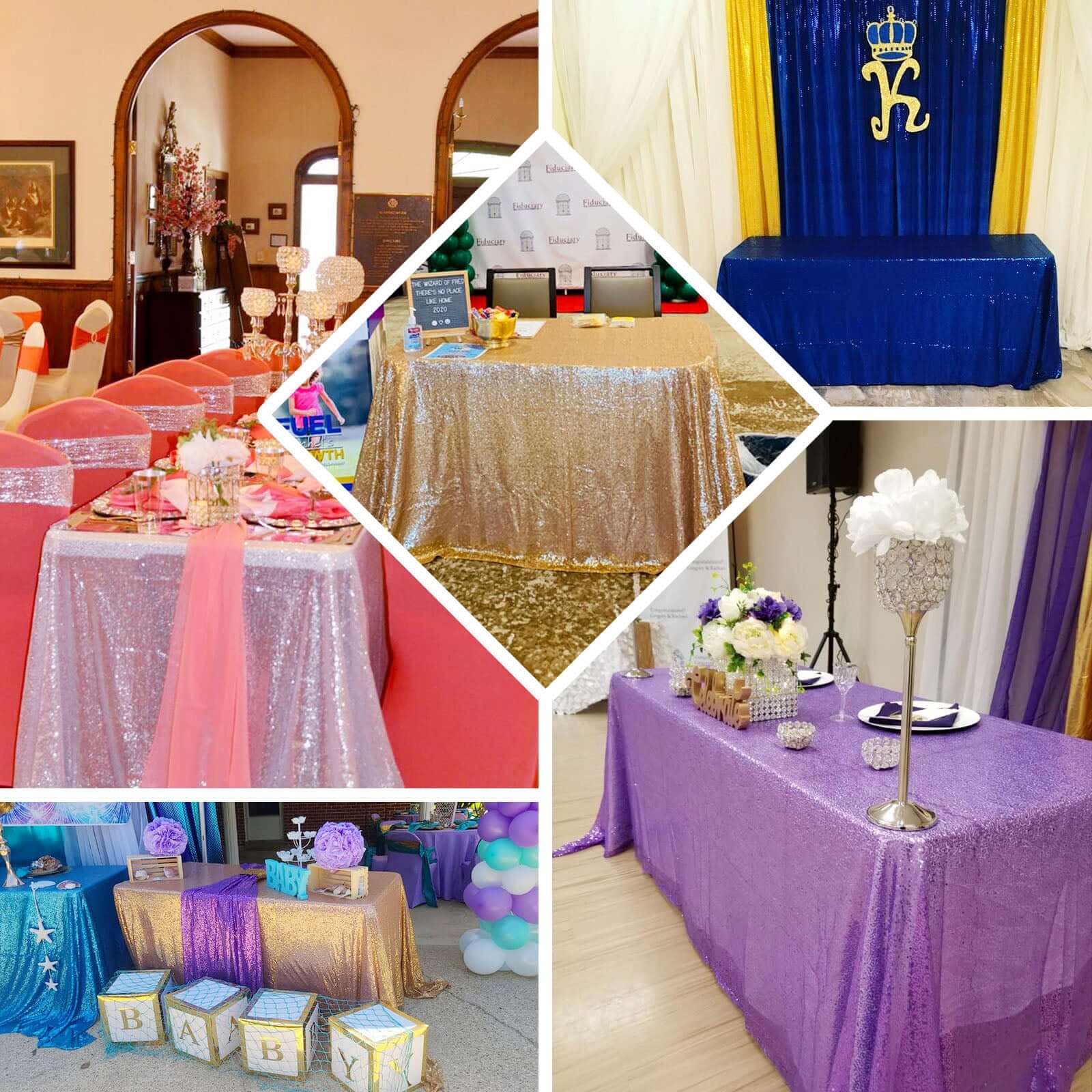 Sequin 90"x132" Rectangle Tablecloth Fuchsia - Seamless Sparkly Table Cover