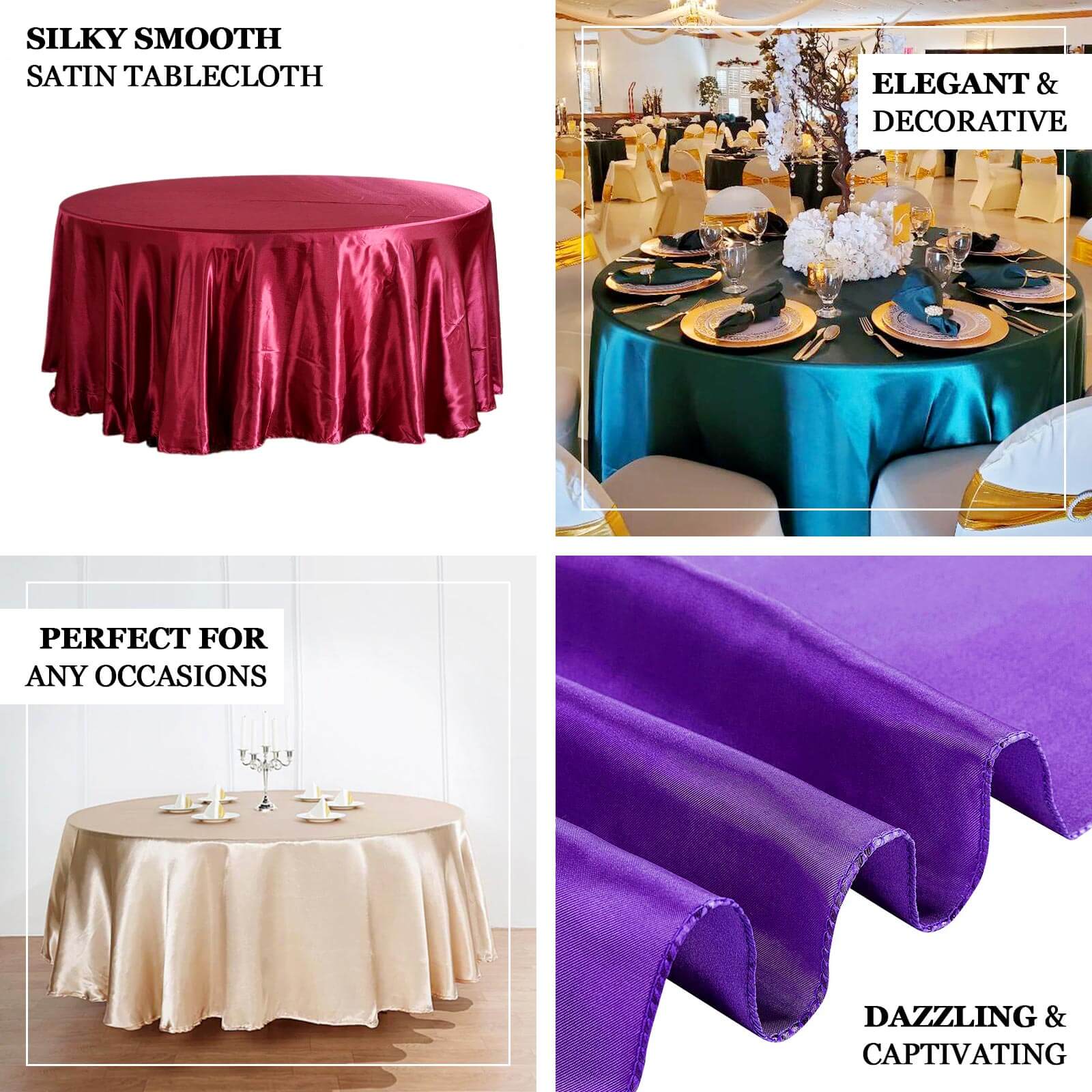 Satin 132" Round Tablecloth Lavender Lilac - Stylish Seamless Table Cover