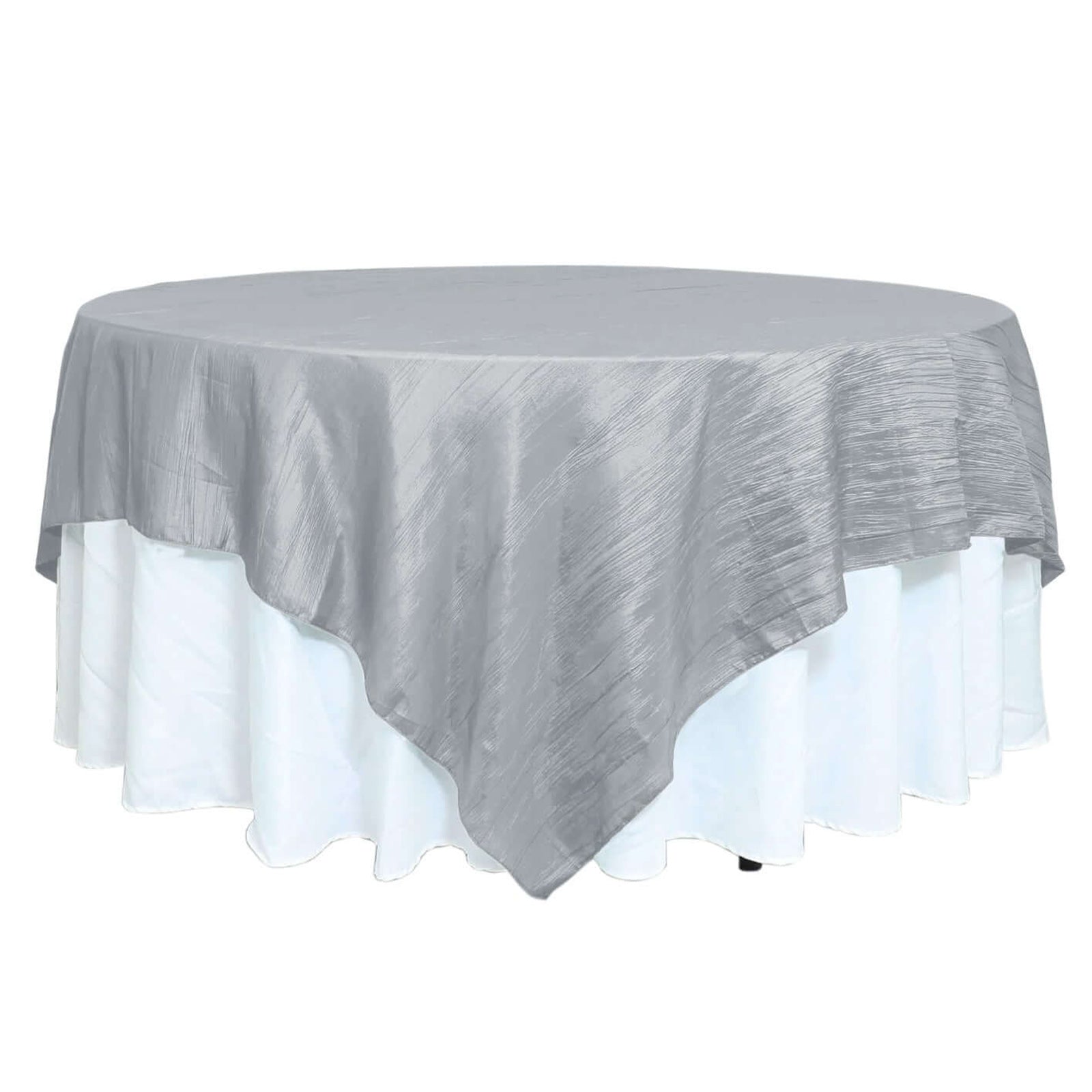 Taffeta 90"x90" Table Overlay Square Tablecloth Silver - Accordion Crinkle Table Cover