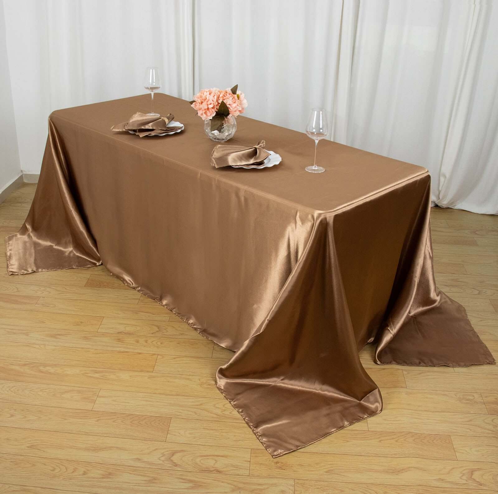 Satin Rectangular 90"x132" Tablecloth Taupe Satin - Seamless Table Cover