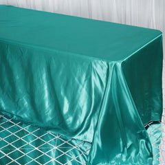 Satin Rectangular 90"x132" Tablecloth Turquoise Satin - Seamless Table Cover