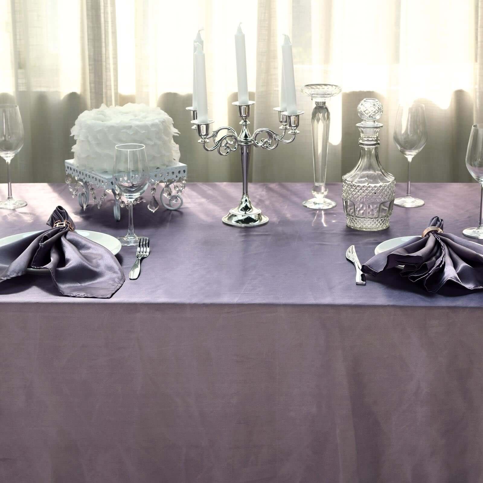 Satin Rectangular 60"x102" Tablecloth Violet Amethyst - Smooth and Lustrous Table Cover