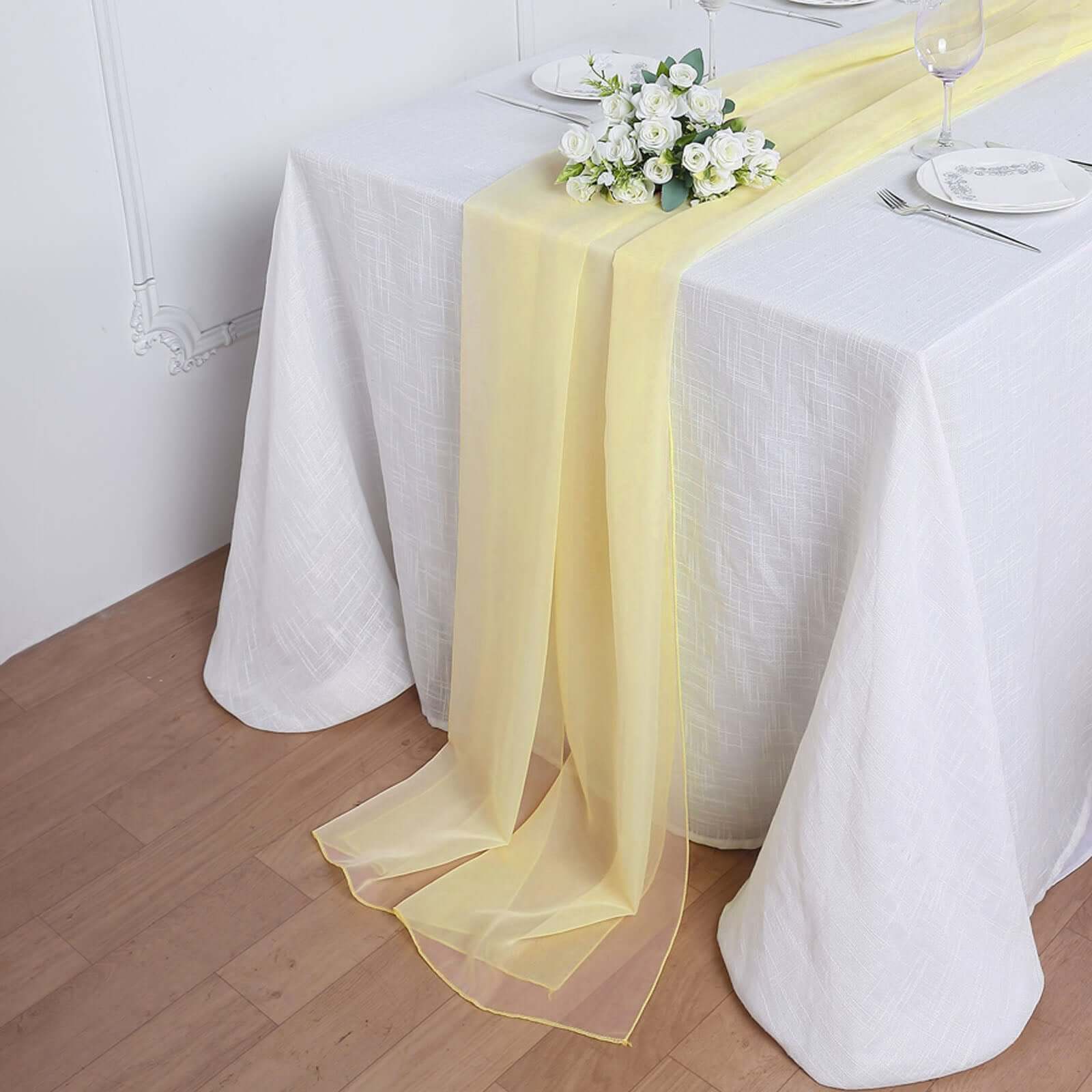 Premium Chiffon 6ft Table Runner Yellow - Flowy & Lightweight Table Decor