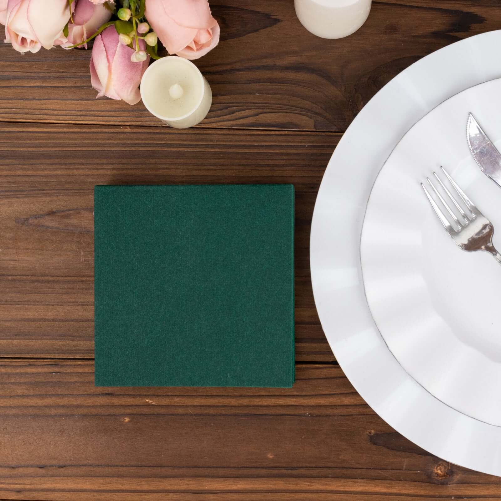 20-Pack Paper Linen-Like Cocktail Napkins Hunter Emerald Green - Disposable 5"x5" Airlaid Soft Napkins