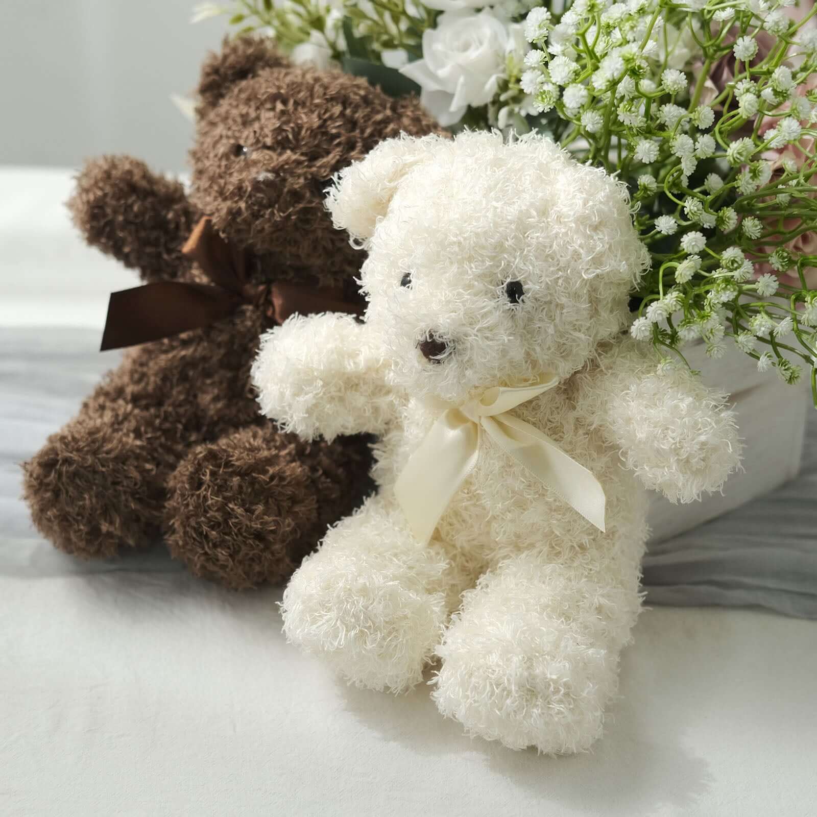 Set of 3 7" Cute Plush Stuffed Teddy Bears Party Favors Centerpiece Decor, Soft Toy Animals Party Decorations - Dark Brown,Ivory,Natural