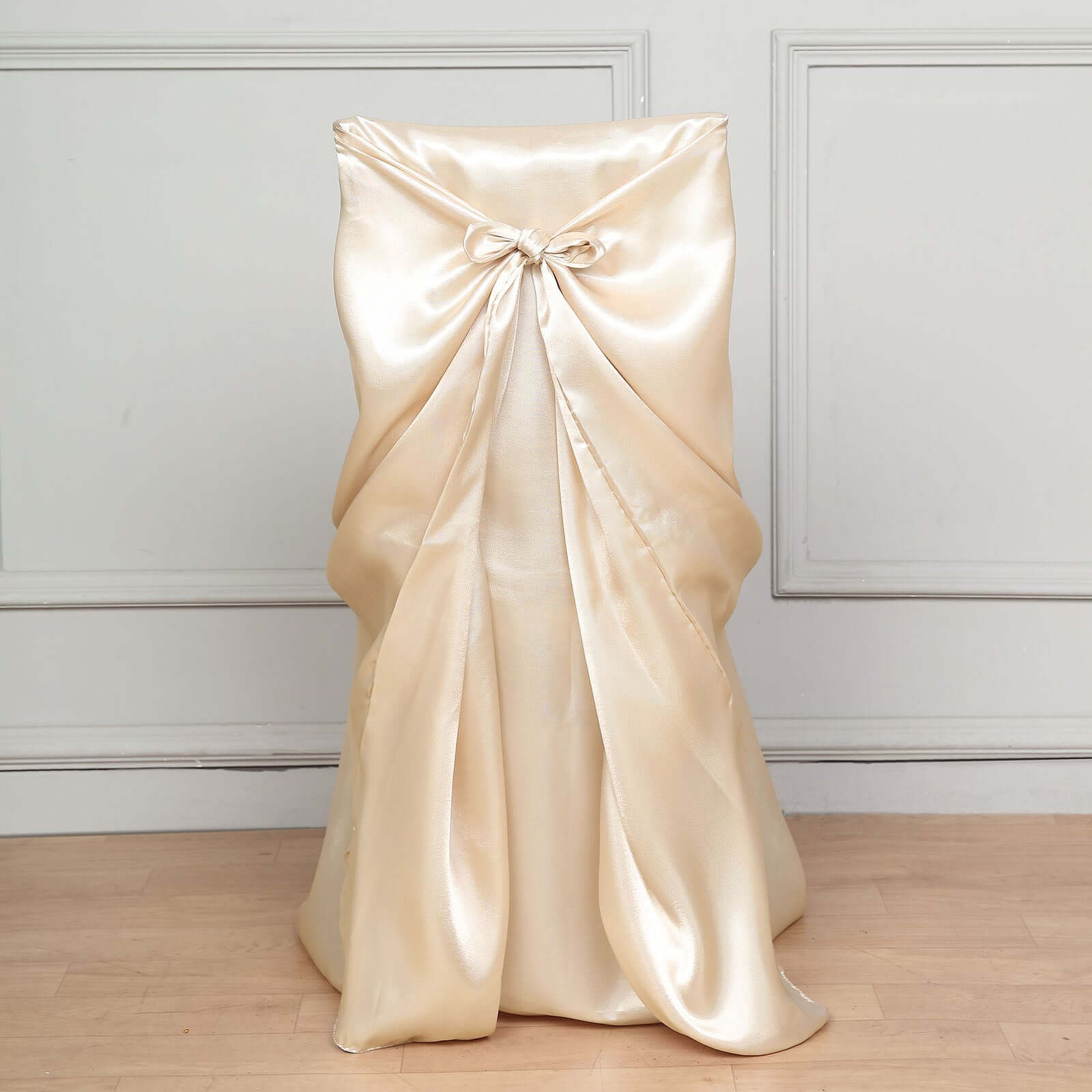 Satin Chair Cover Self-Tie Universal Design Beige - Durable Slip-On Cover for Folding, Dining, Banquet & Standard Chairs