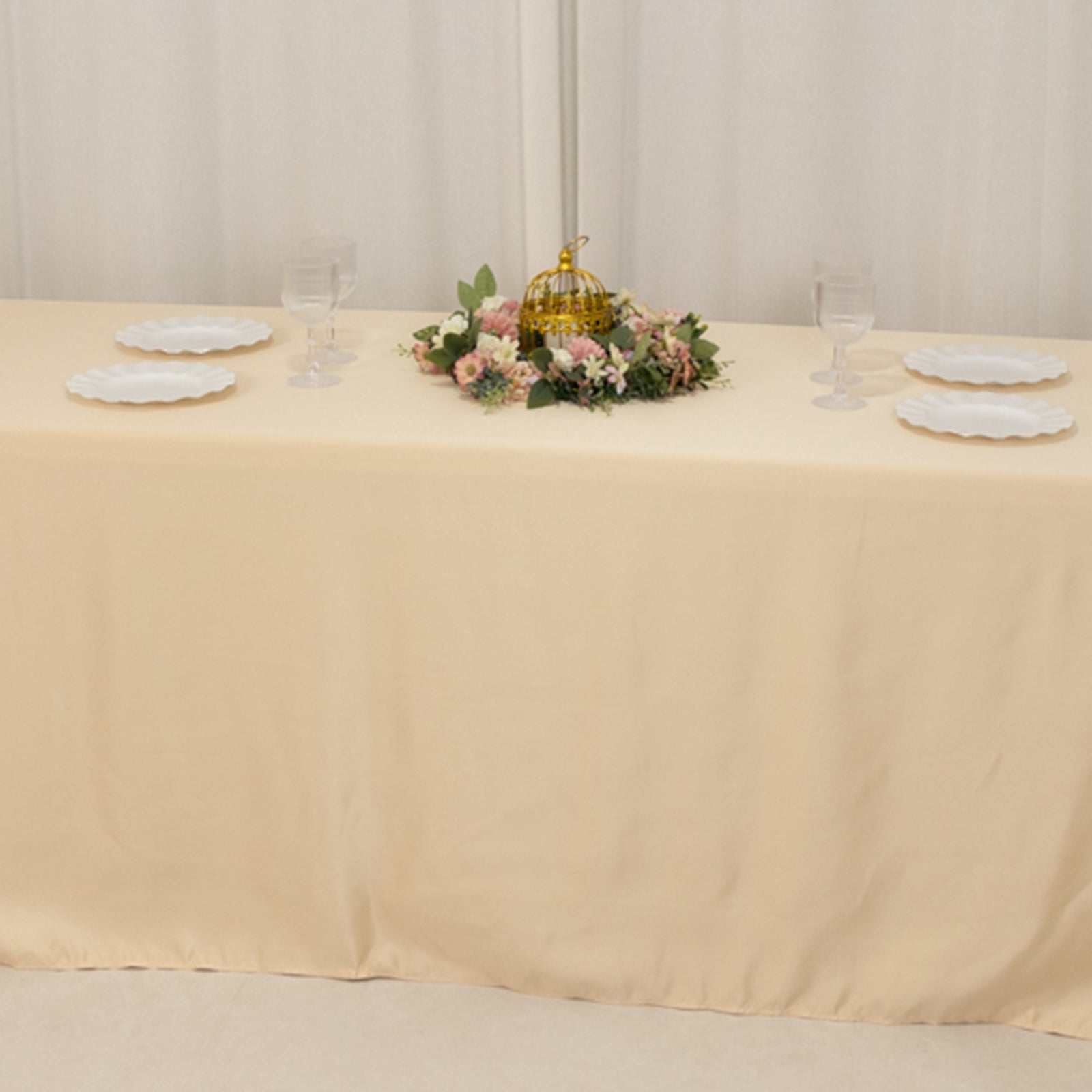 Lamour Satin 90"x156" Rectangle Tablecloth Beige - Luxurious, Soft Seamless Table Cover
