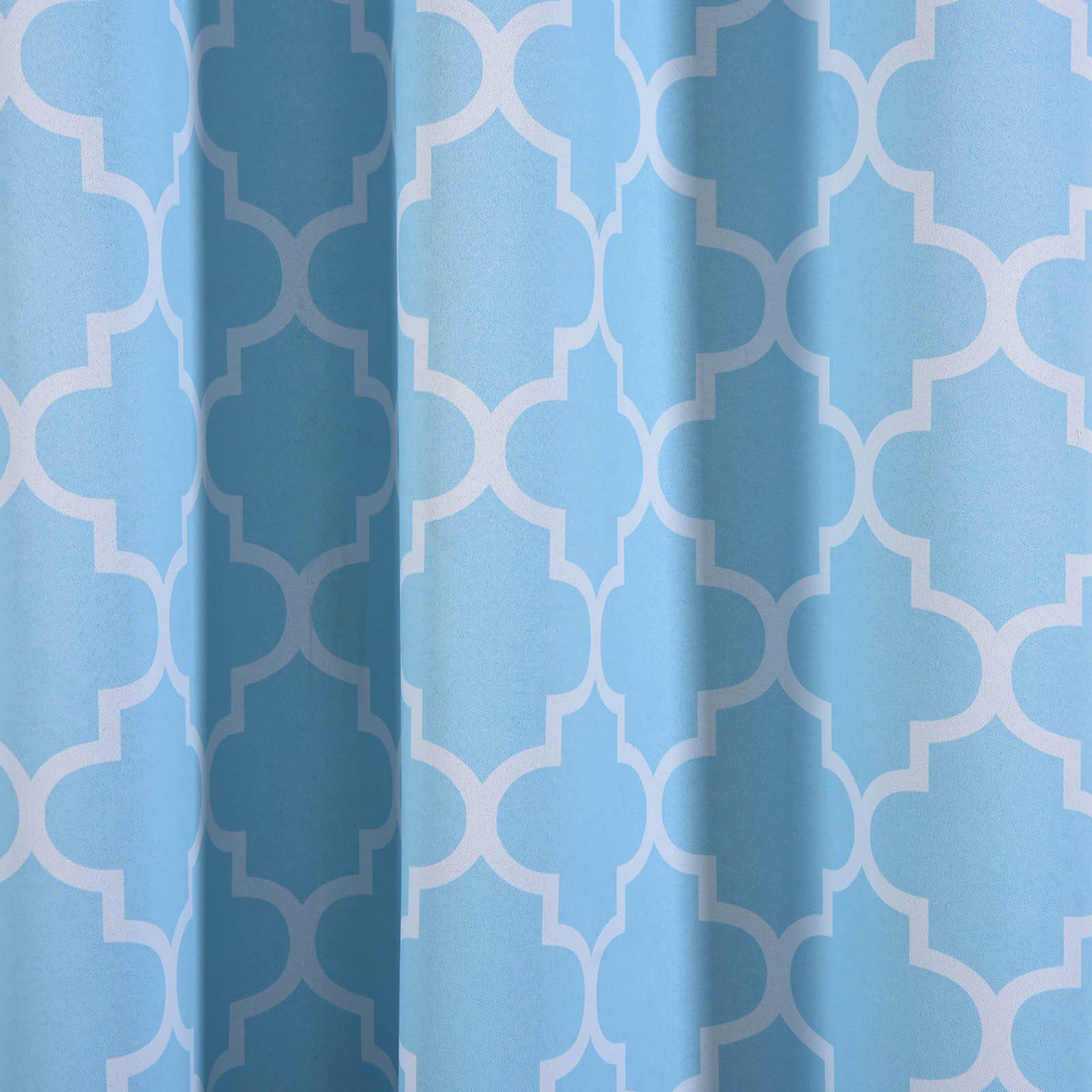 2 Pack Blue White Lattice Room Darkening Blackout Curtain Panels With Grommet, Designer Trellis Curtains 52"x64" - Clearance SALE