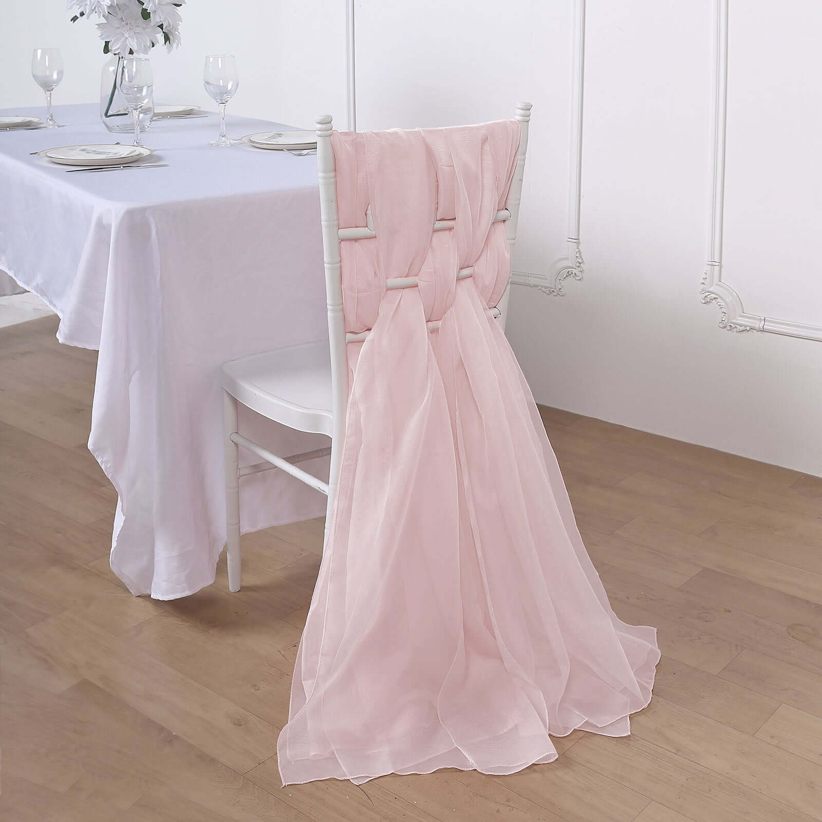 5 Pack Premium Chiffon Chair Sashes Blush - Soft & Lightweight Designer Chair Bows 22"x78"