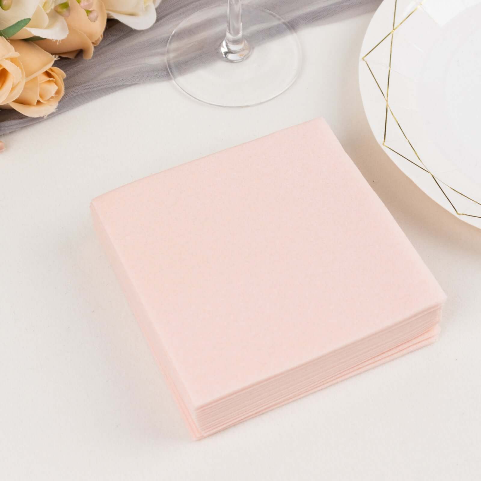 20-Pack Paper Linen-Like Cocktail Napkins Blush - Disposable 5"x5" Airlaid Soft Napkins