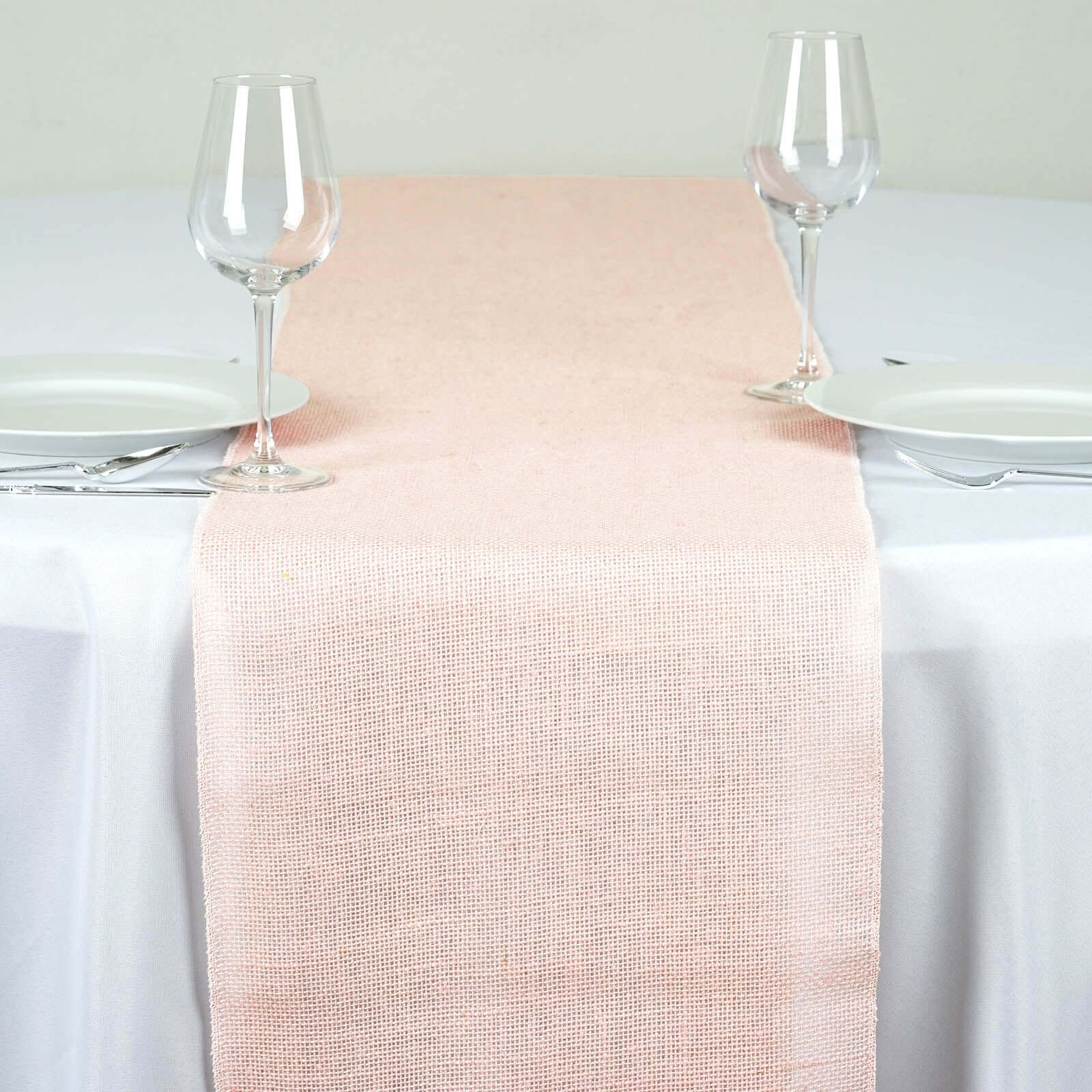 Burlap Jute 14"x108" Table Runner Blush - Rustic Boho Chic Tabletop Decor