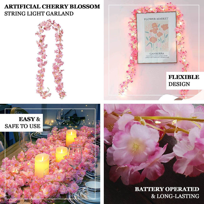 20 LED Garland Fairy String Lights Cherry Blossom Design Blush Warm White - Battery Operated Party Décor 6ft