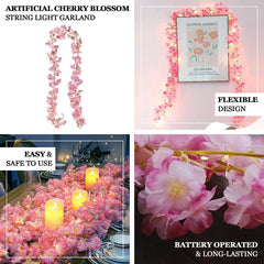 20 LED Garland Fairy String Lights Cherry Blossom Design Blush Warm White - Battery Operated Party Décor 6ft