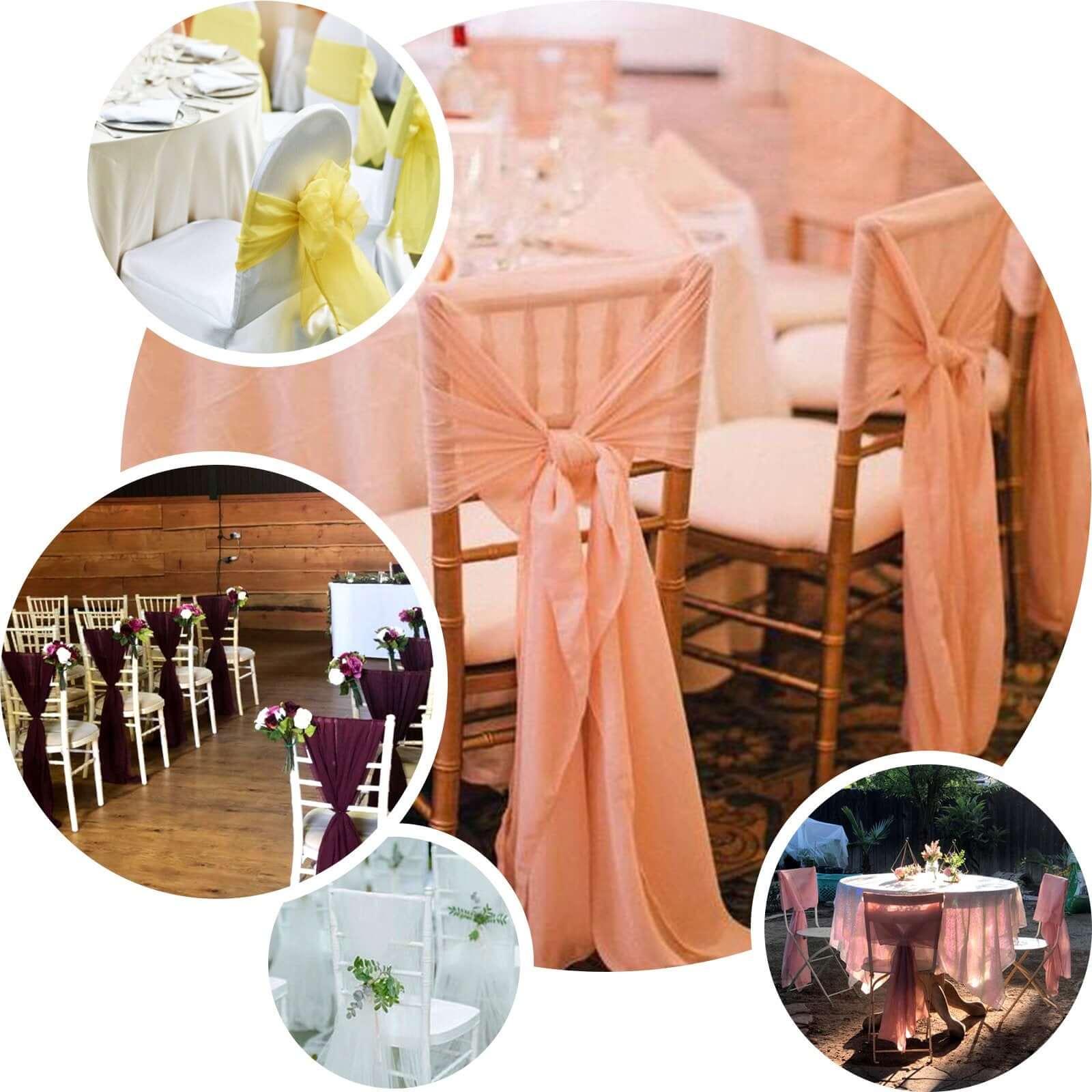 5 Pack Premium Chiffon Chair Sashes Beige - Soft & Lightweight Designer Chair Bows 22"x78"