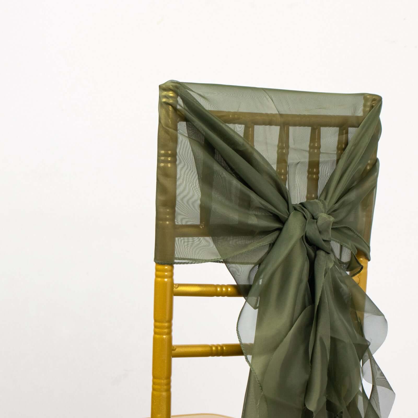 Chiffon Chair Sash with Curly Design Olive Green - Stylish Chair Decorations