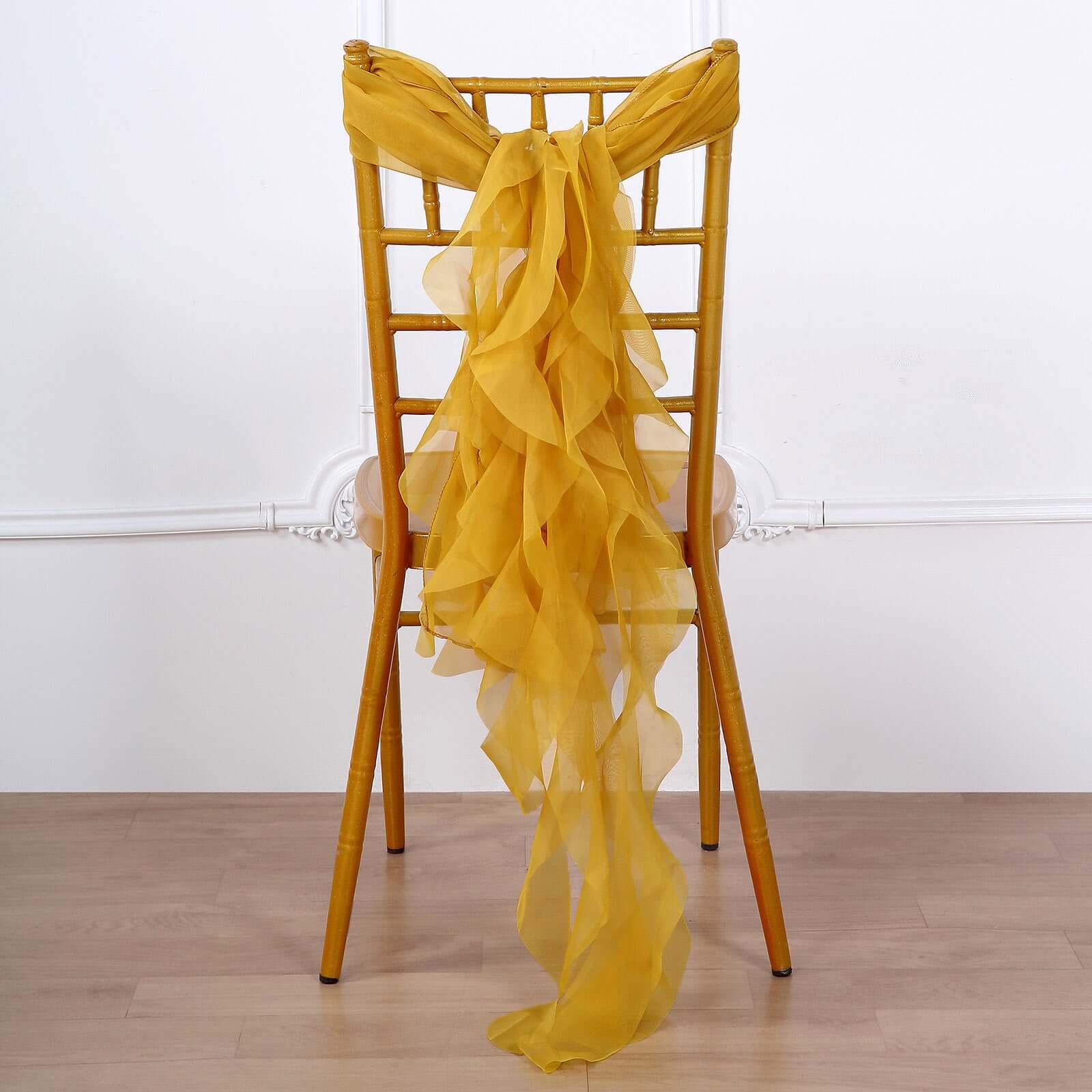 Chiffon Chair Sash with Curly Design Mustard Yellow - Stylish Chair Decorations
