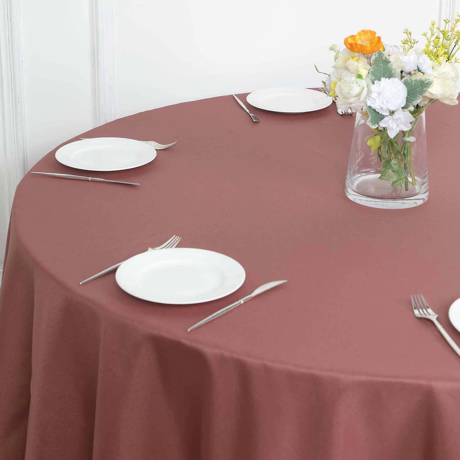 Polyester 108" Round Tablecloth Cinnamon Rose - Wrinkle-Resistant Table Cover